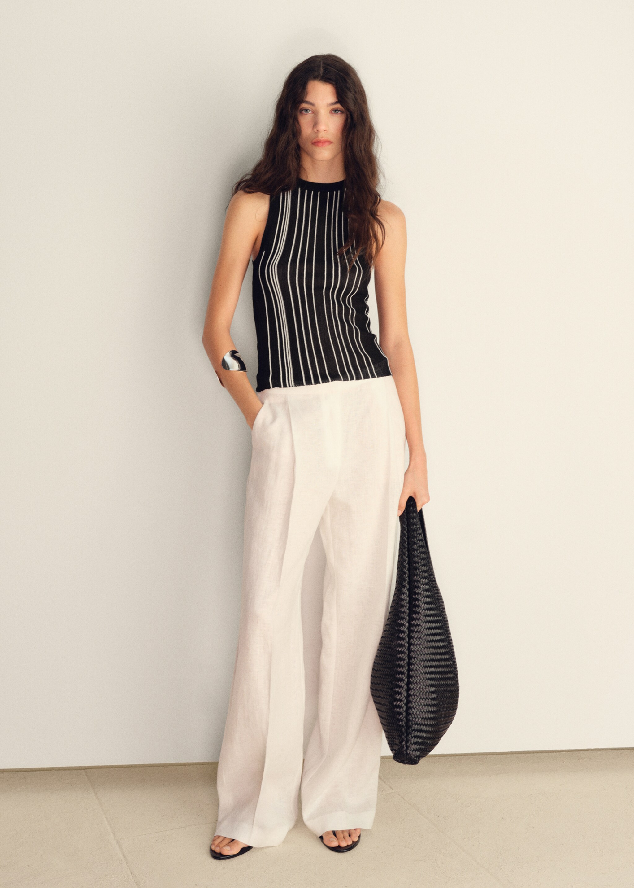 Striped halter-neck knitted top - General plane