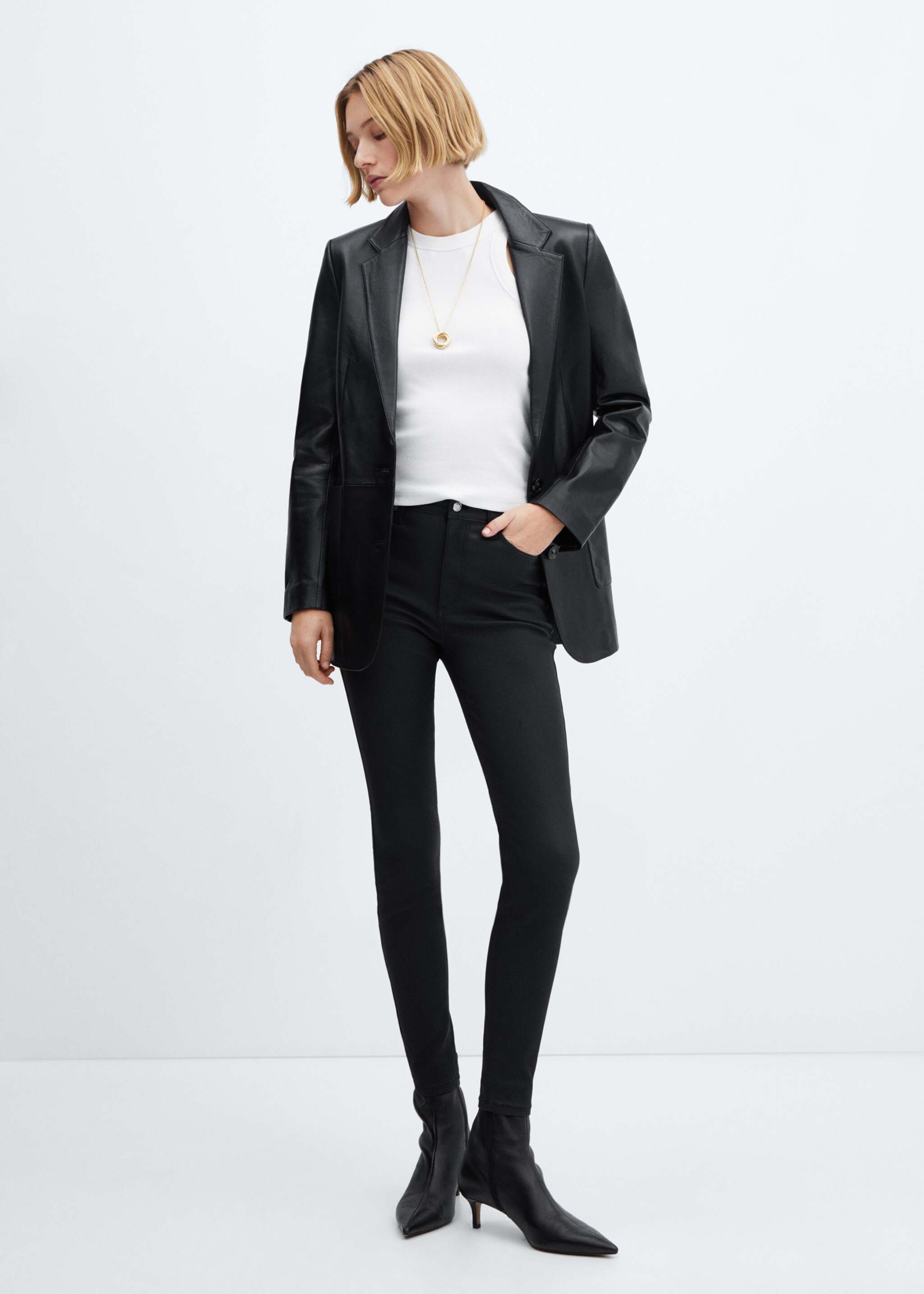 Waxed high-rise skinny jeans - General plane