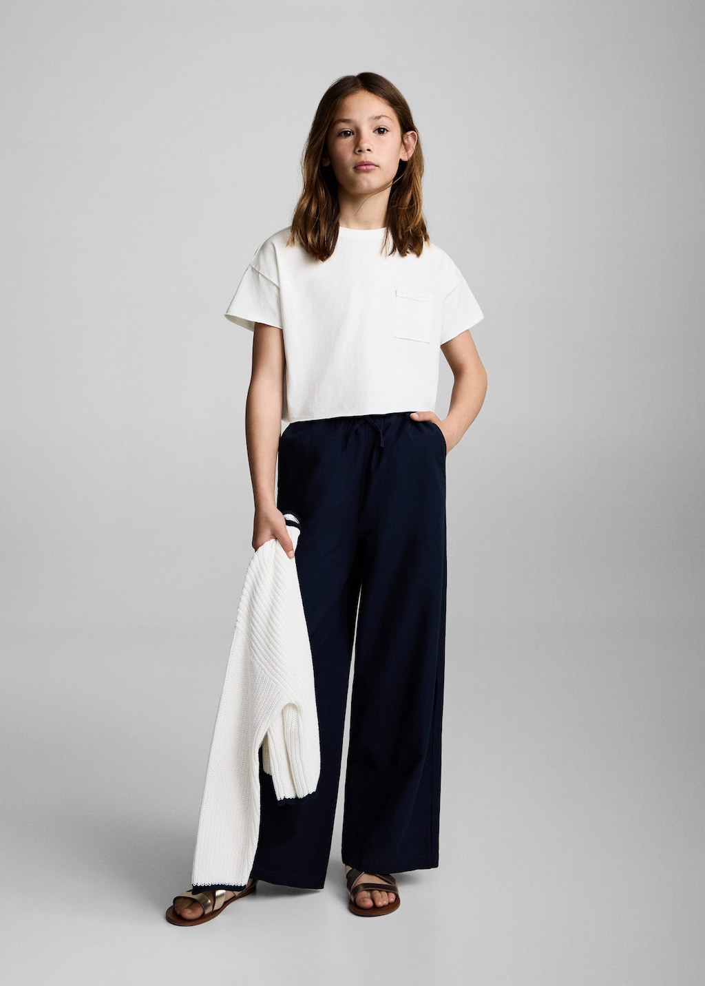 Cropped t-shirt with pocket off white - Kids - 7-8 years - MANGO KIDS