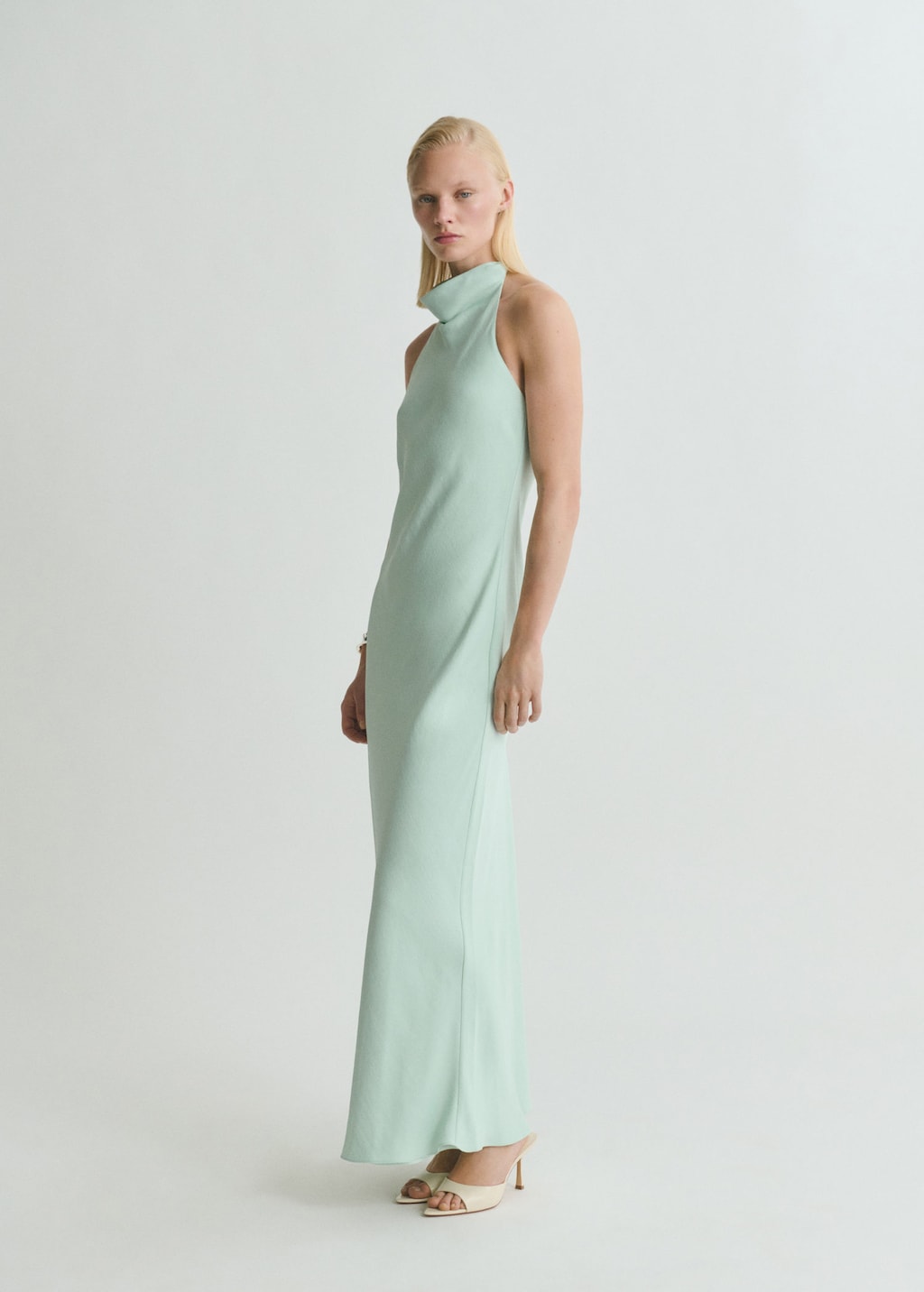 Satin halter neck dress aqua green – Woman – 8 – MANGO