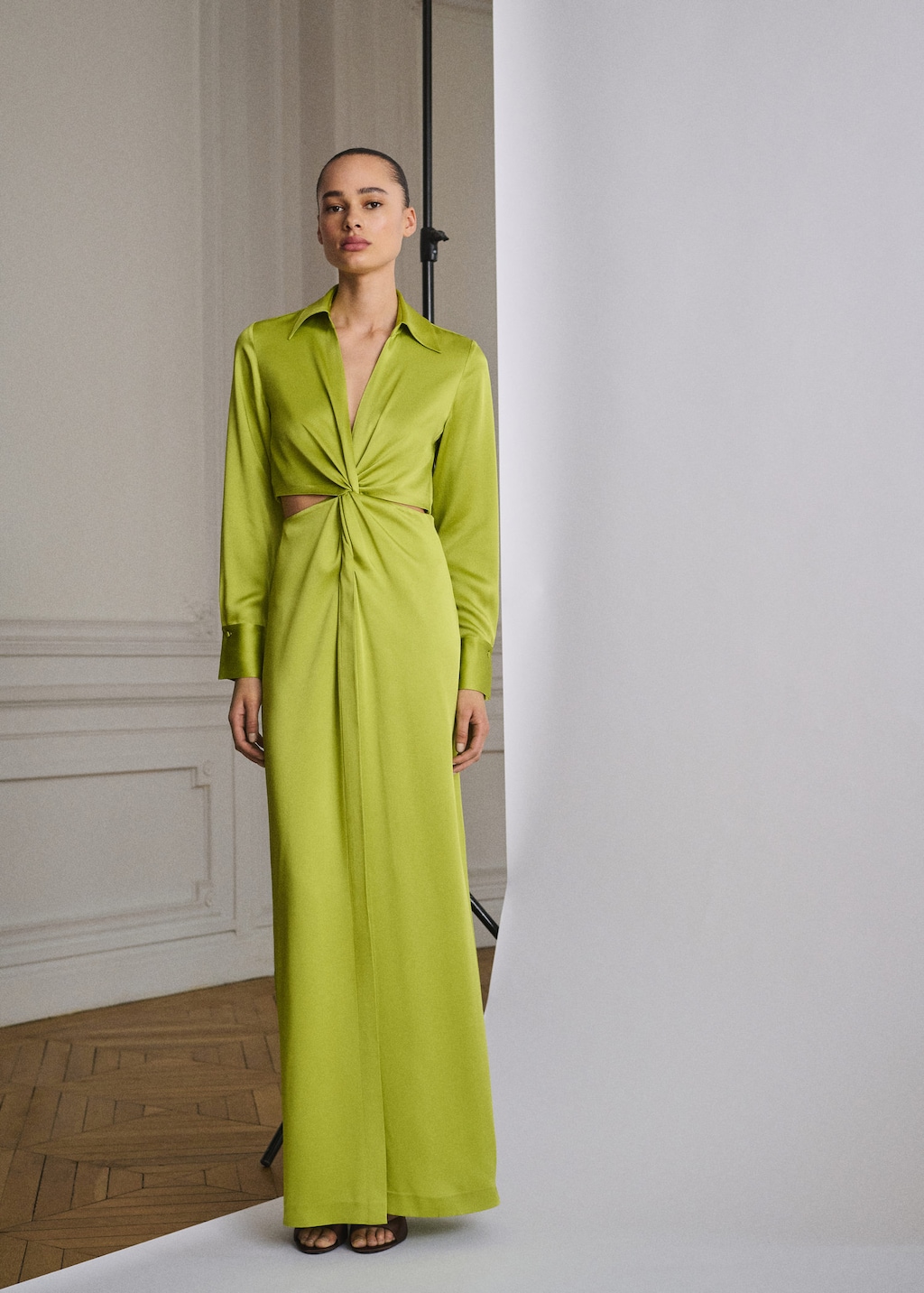 Draped shirt dress with side openings lime - Woman - 14 - MANGO