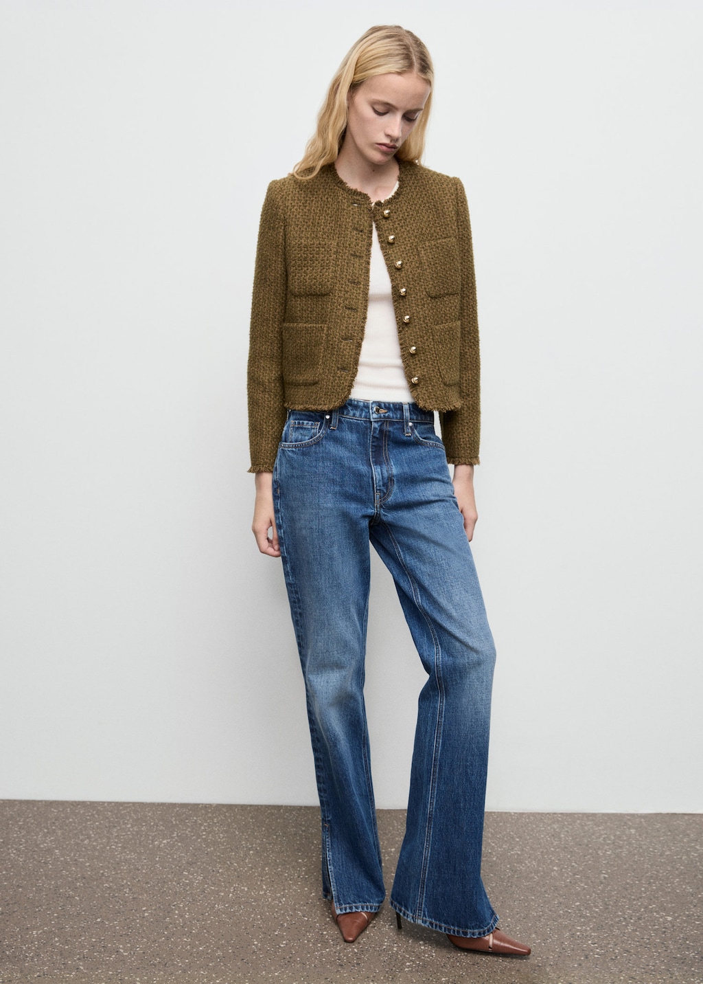Tweed jacket with jewel buttons khaki - Woman - XXL - MANGO