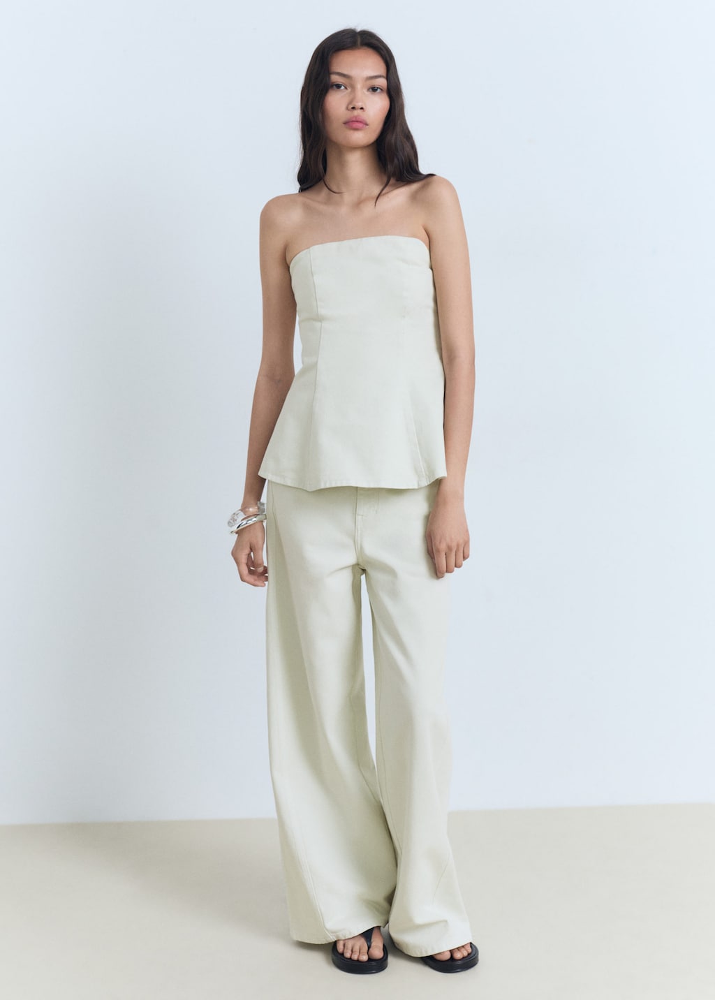 Mango Wide Leg Mid-rise Jeans In Green