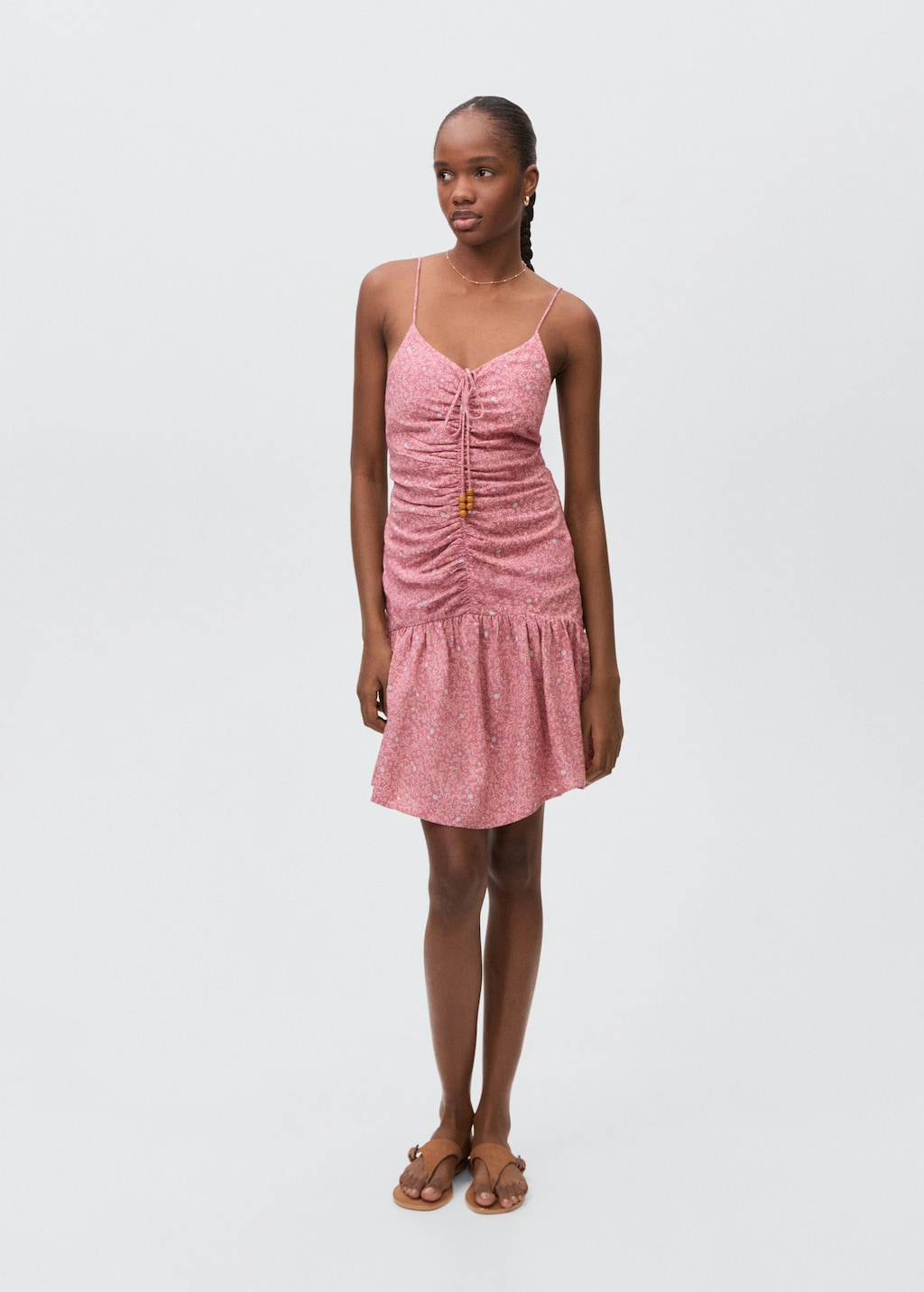 Printed ruched dress pink – Teenage girl – L – MANGO TEEN