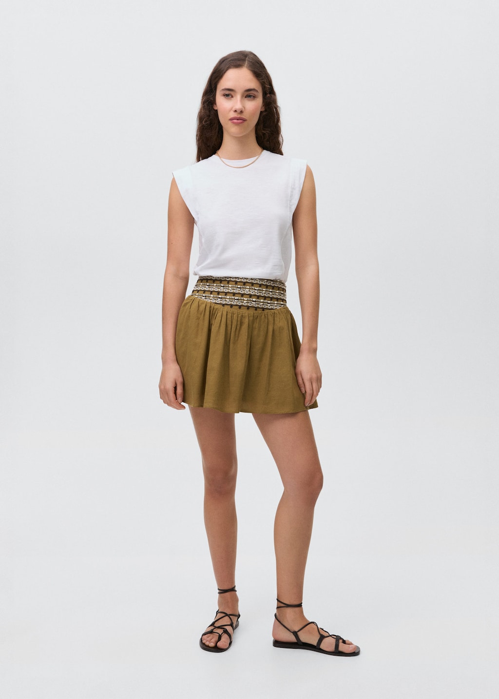 Short skirt with embroidered waist olive green – Teenage girl – S – MANGO TEEN