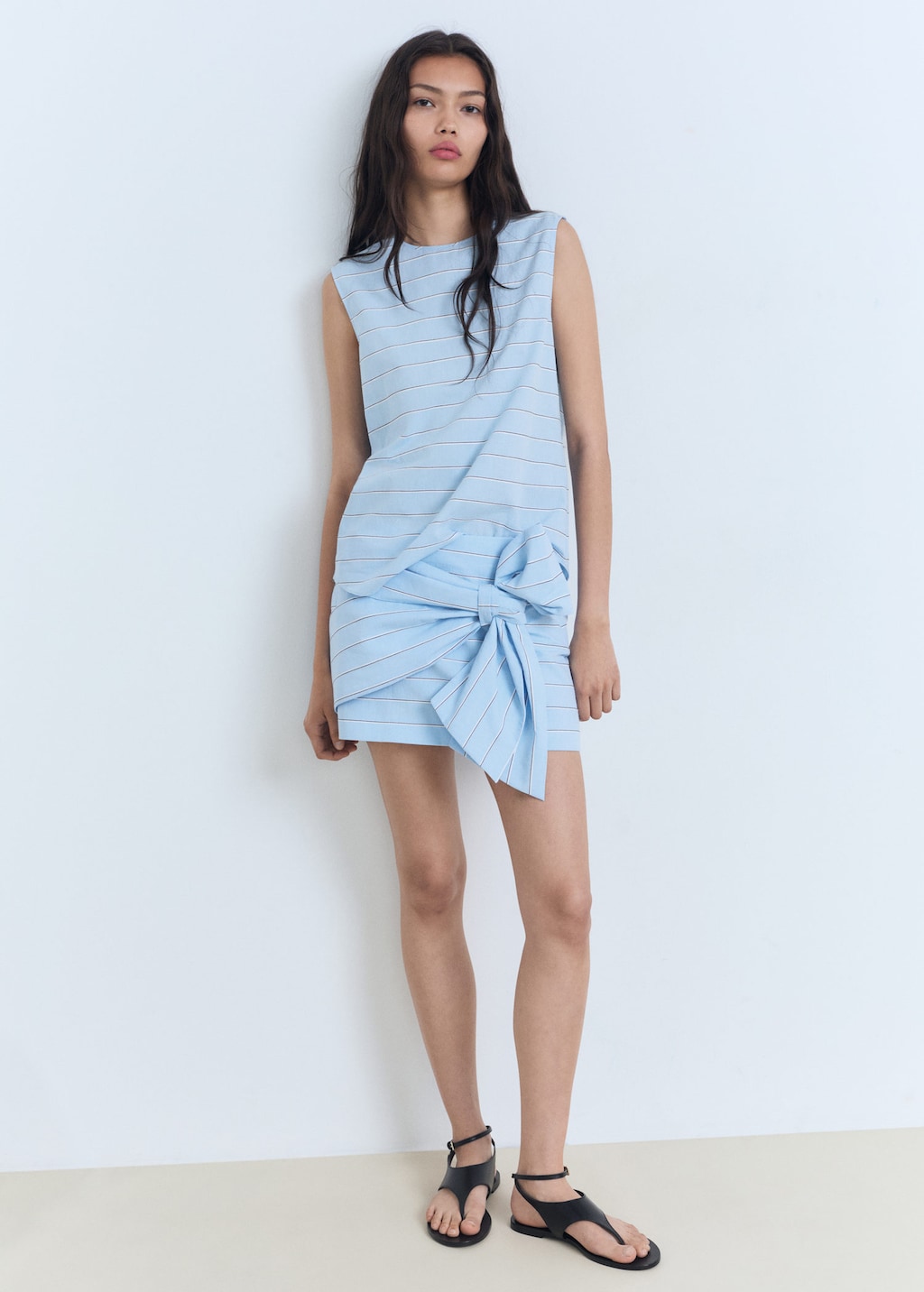 Mango Striped Cotton Skirt With Bow Detail In Blue