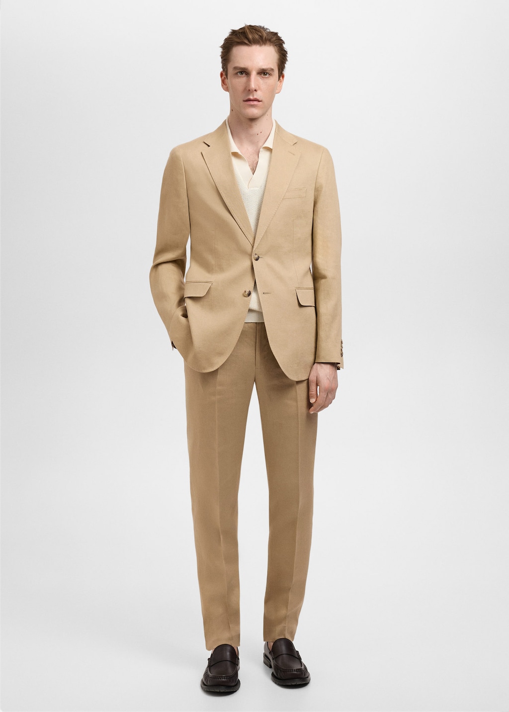 MANGO MAN - Amalfi slim-fit colbert 100% linnen open beige