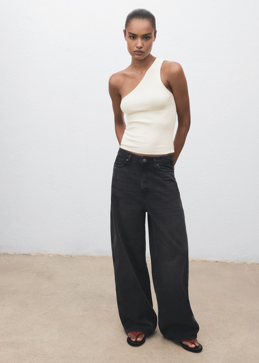 Knit asymmetric top white - Woman - XXS - MANGO