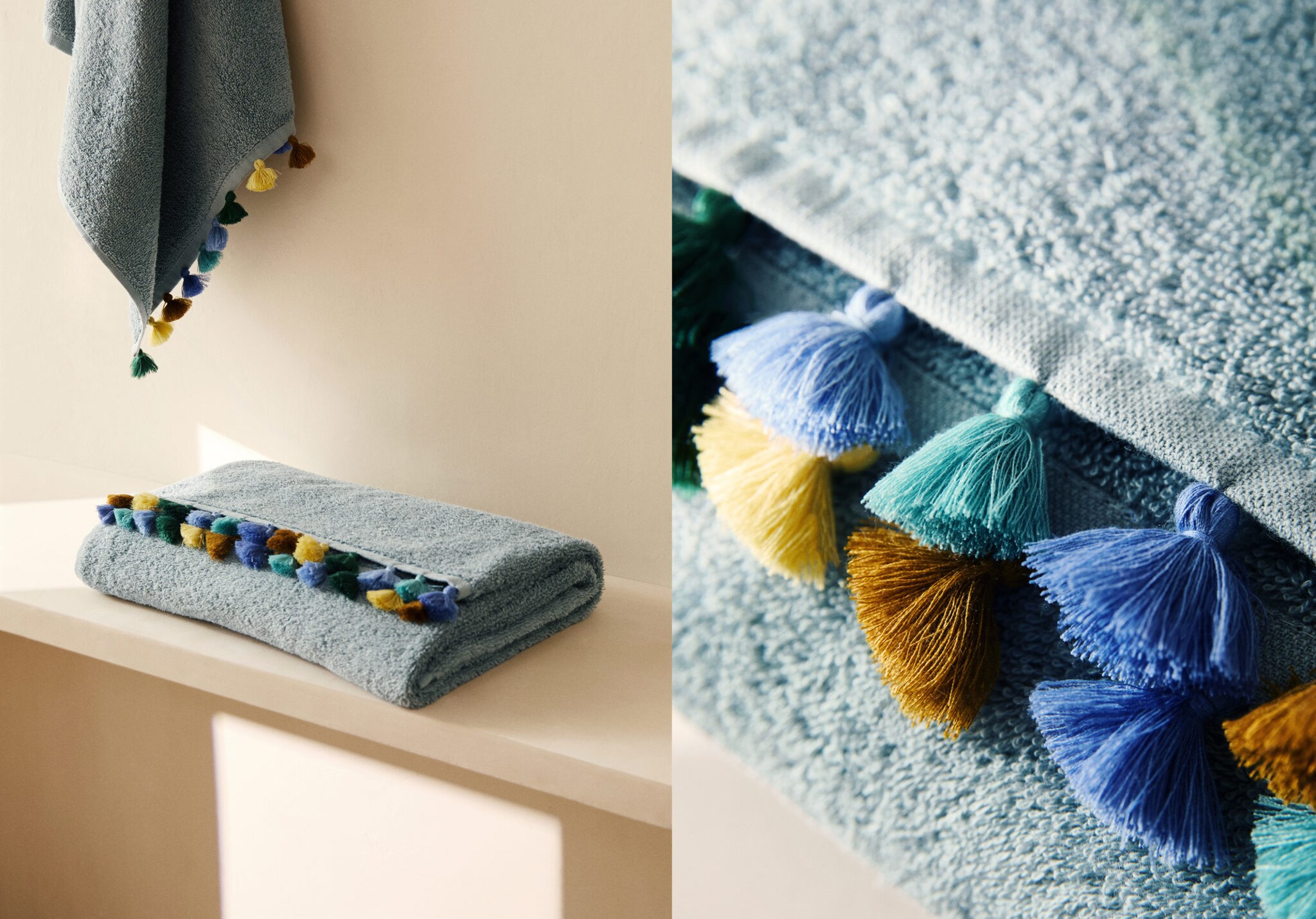 Cotton children's multi-colored hand towel with pompoms - Panoramic plane