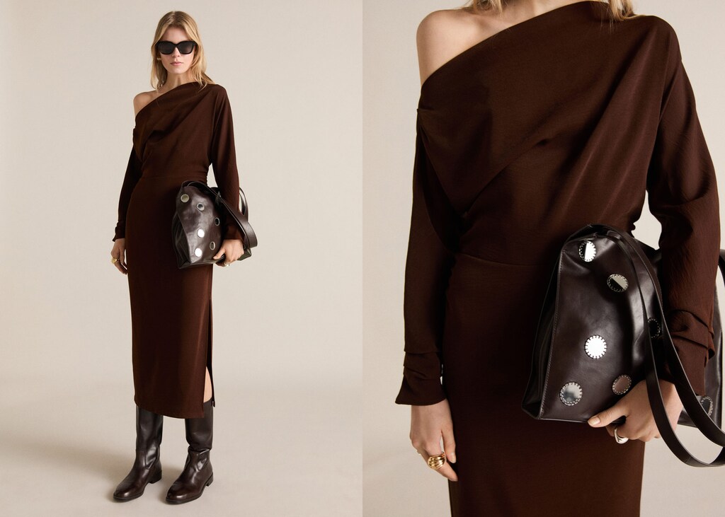 Double-handle leather bag with mirrors