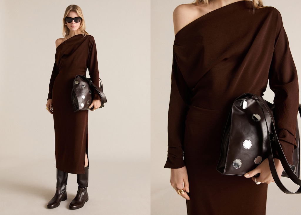 Double-handle leather bag with mirrors