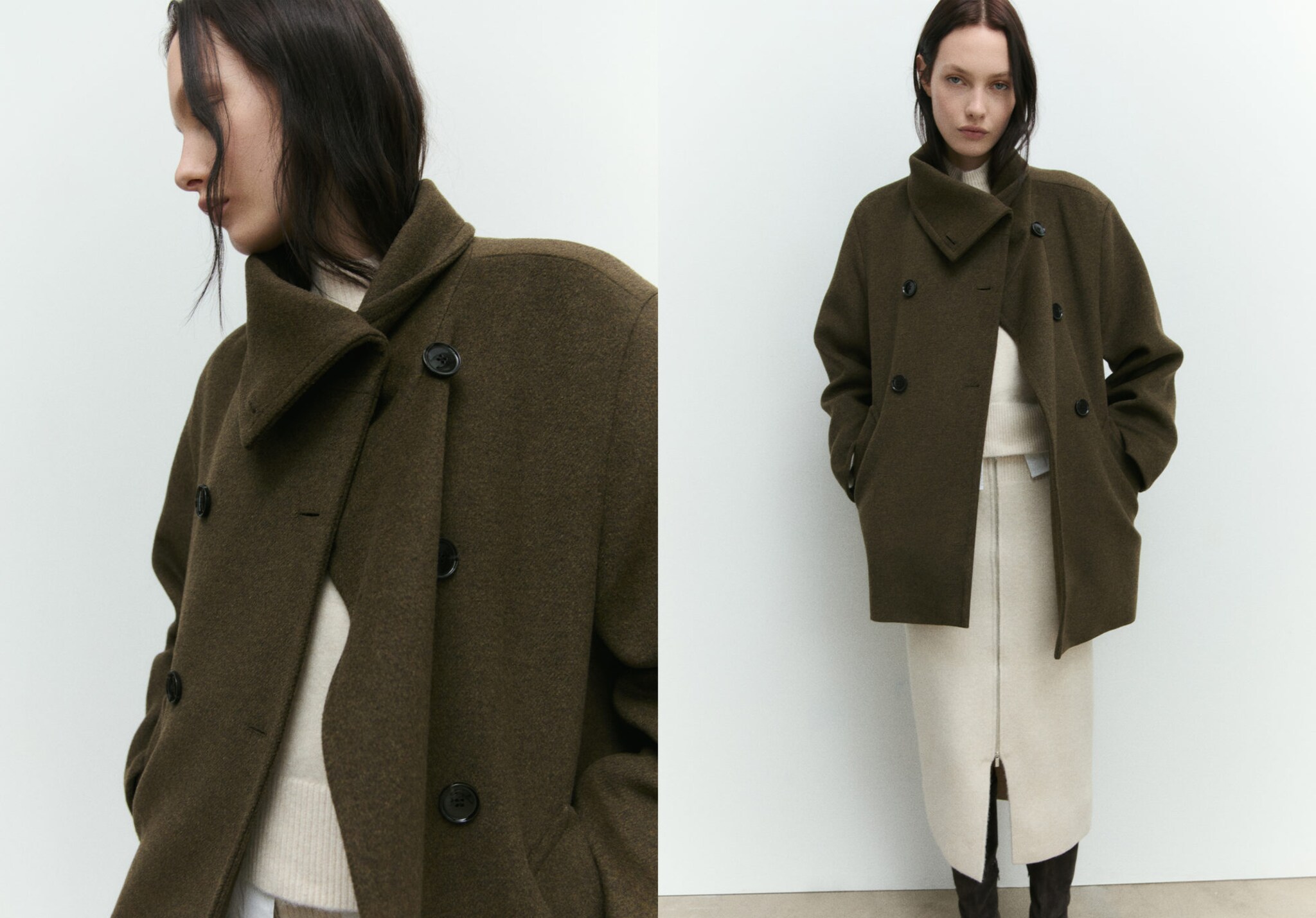 Midi wool coat with wraparound collar - Panoramic plane