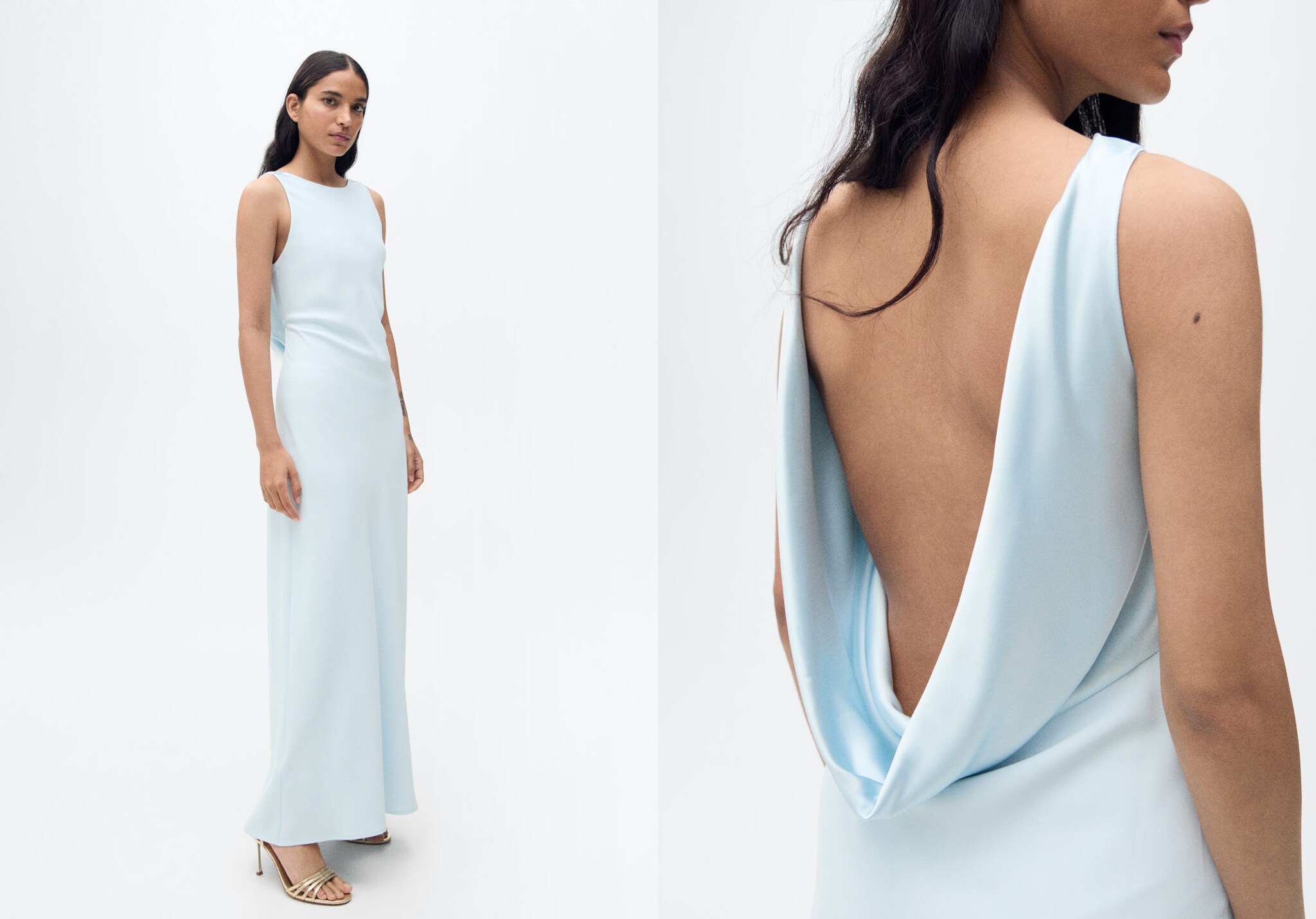 Vestido satinado espalda drapeada - Plano panorámico