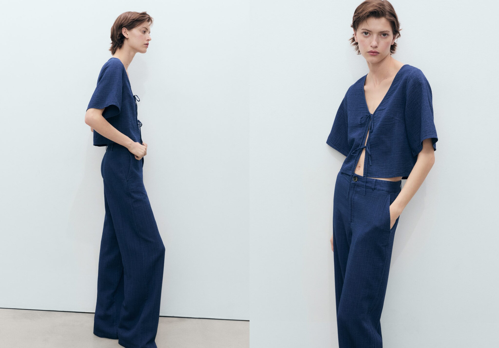 Pantalón denim fluido tiro alto - Plano panorámico