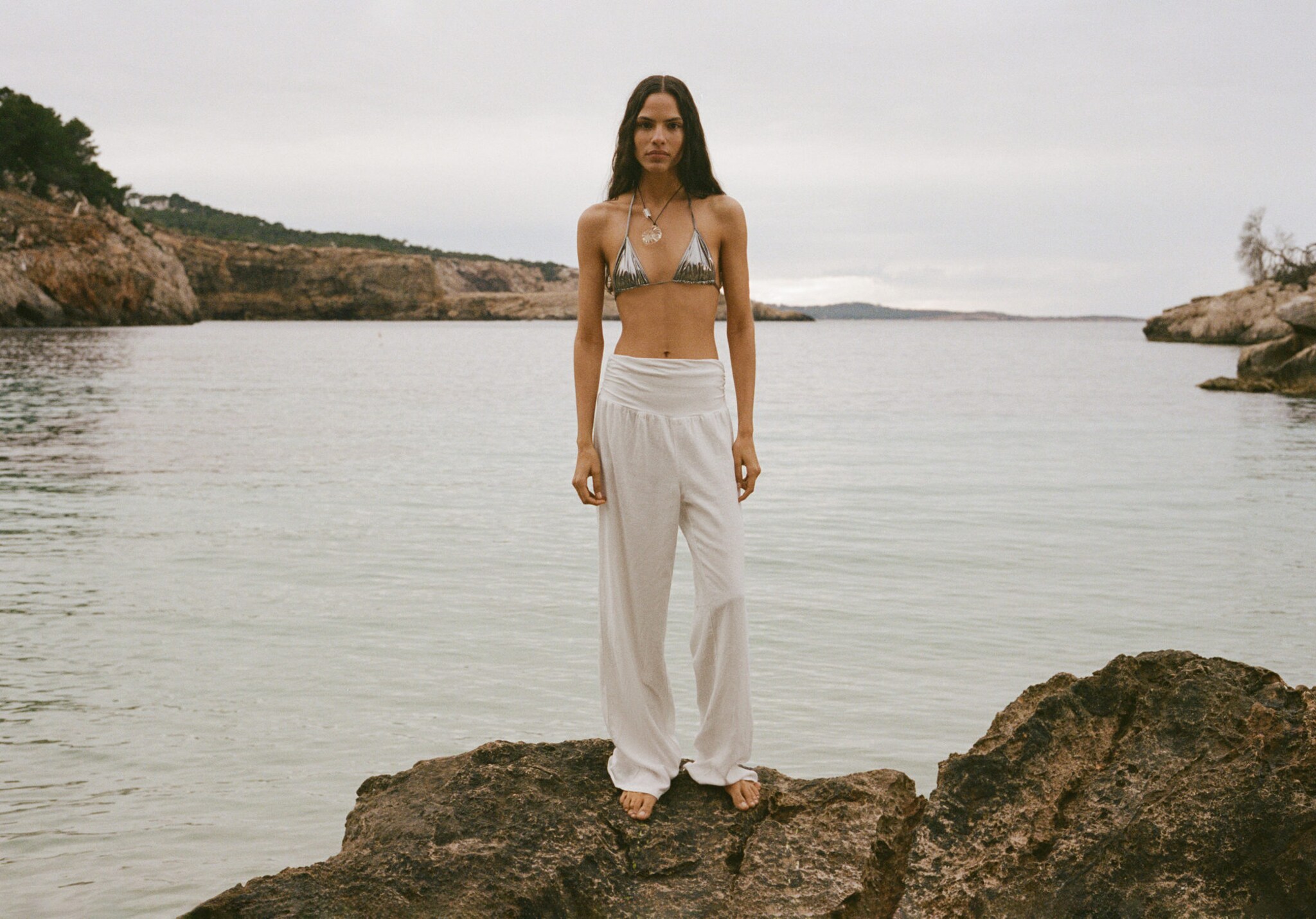 Linen trousers with draped waist - Panoramic plane