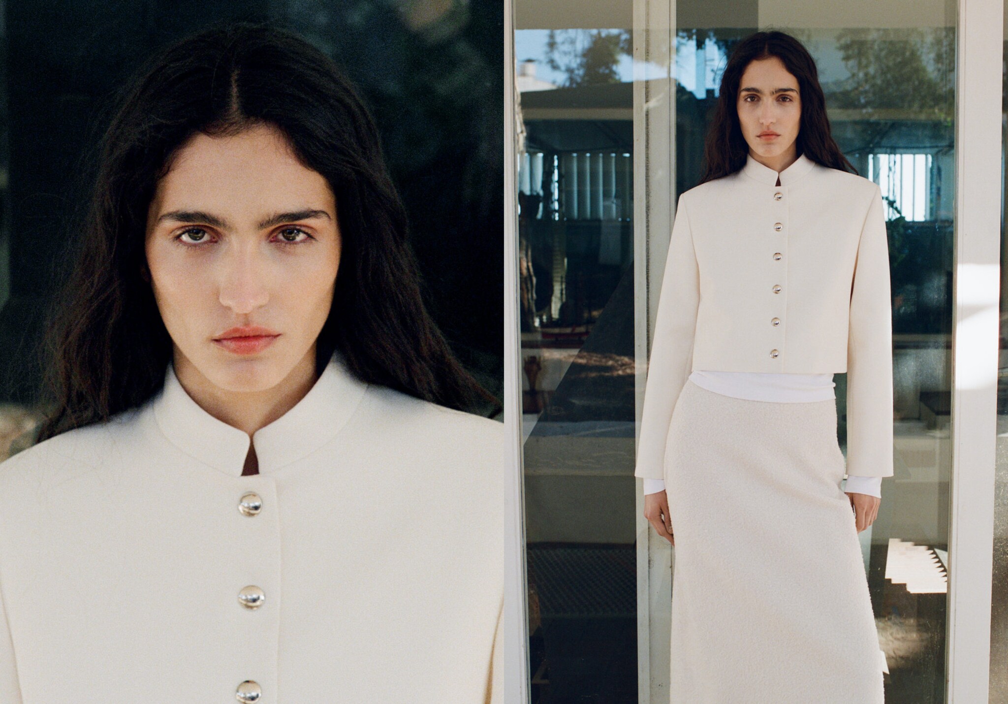 Strip-neck cropped jacket - Panoramic plane