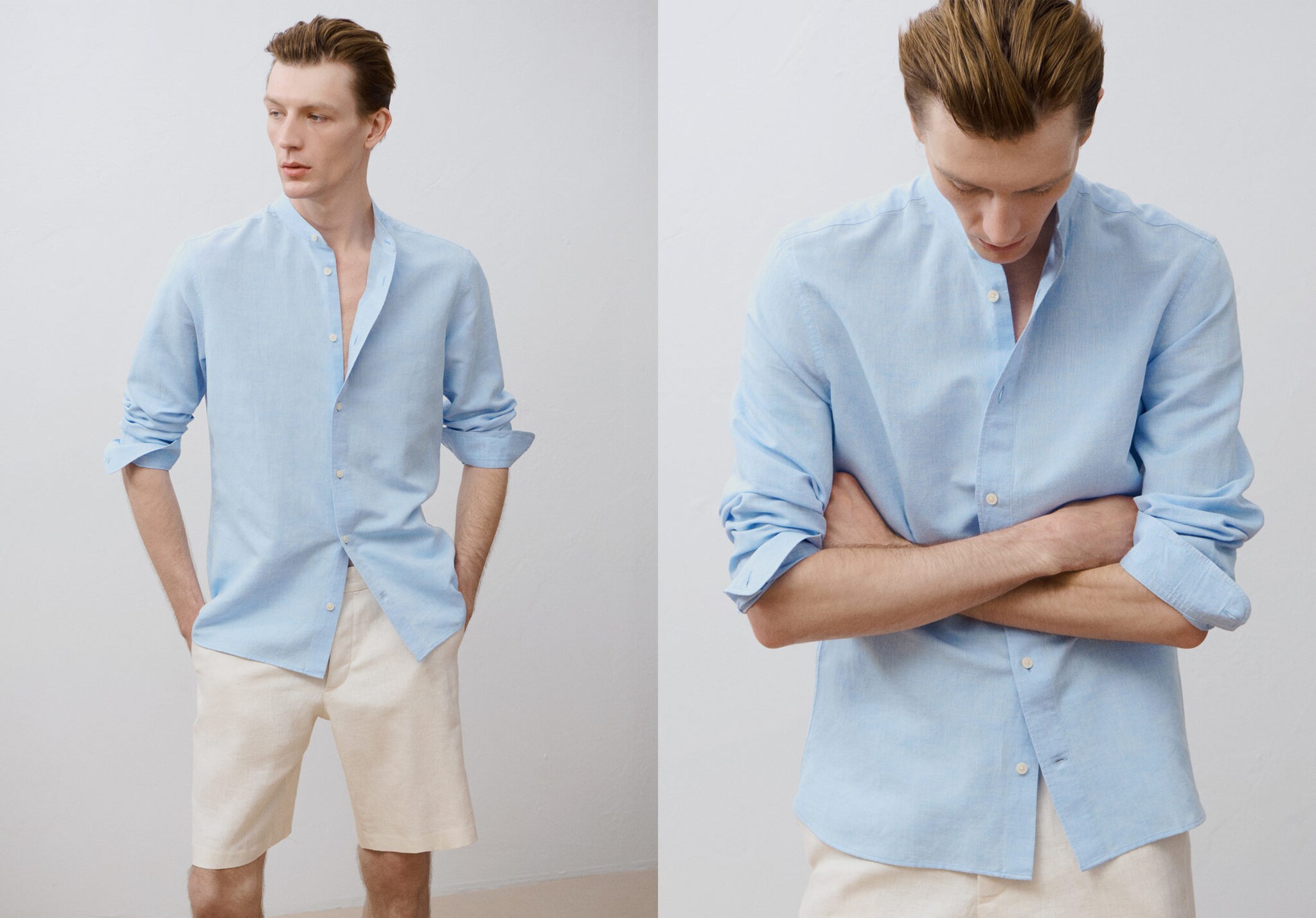 Mao collar linen shirt - Panoramic plane