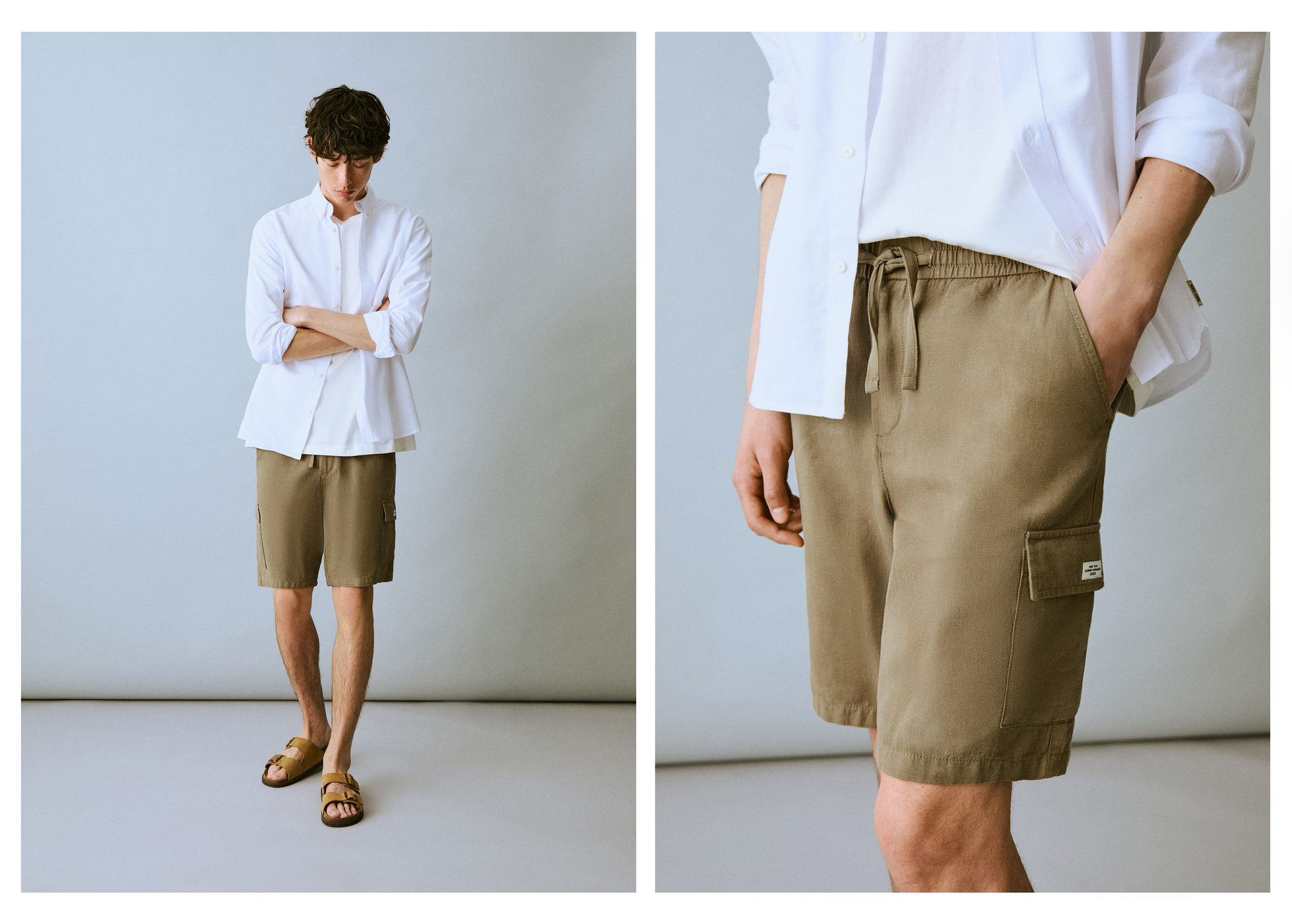 Cotton linen cargo shorts - Panoramic plane