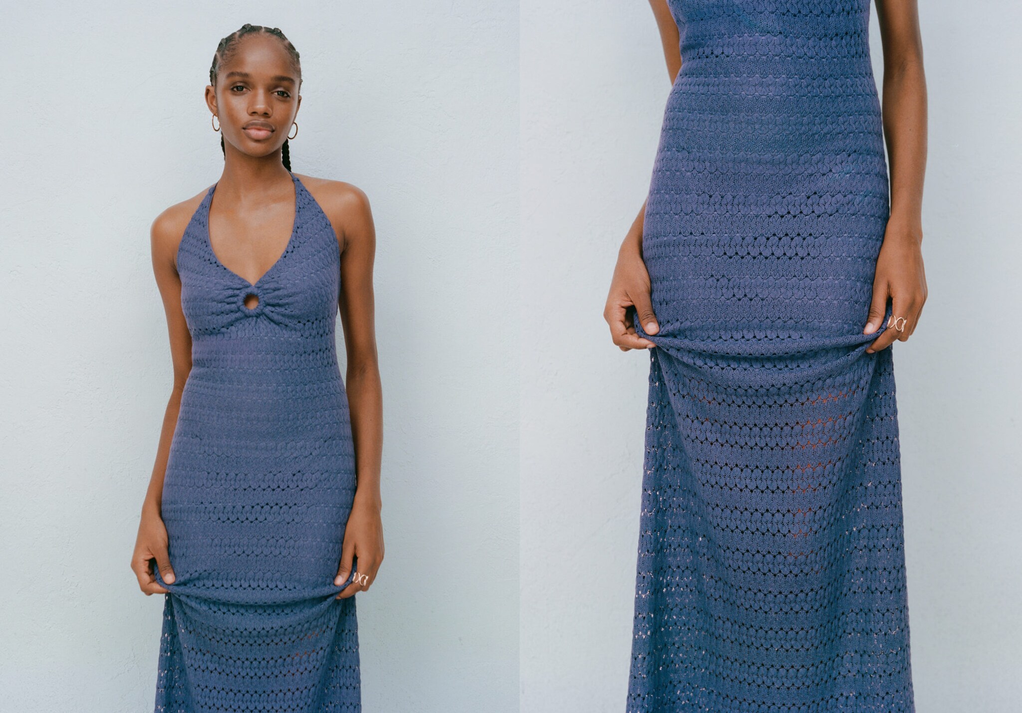 Halter-neck openwork knitted dress - Panoramic plane