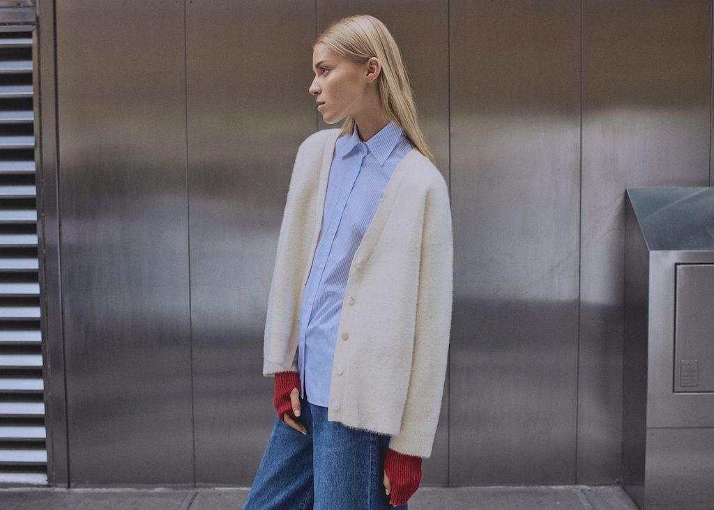 Fur-effect knitted cardigan