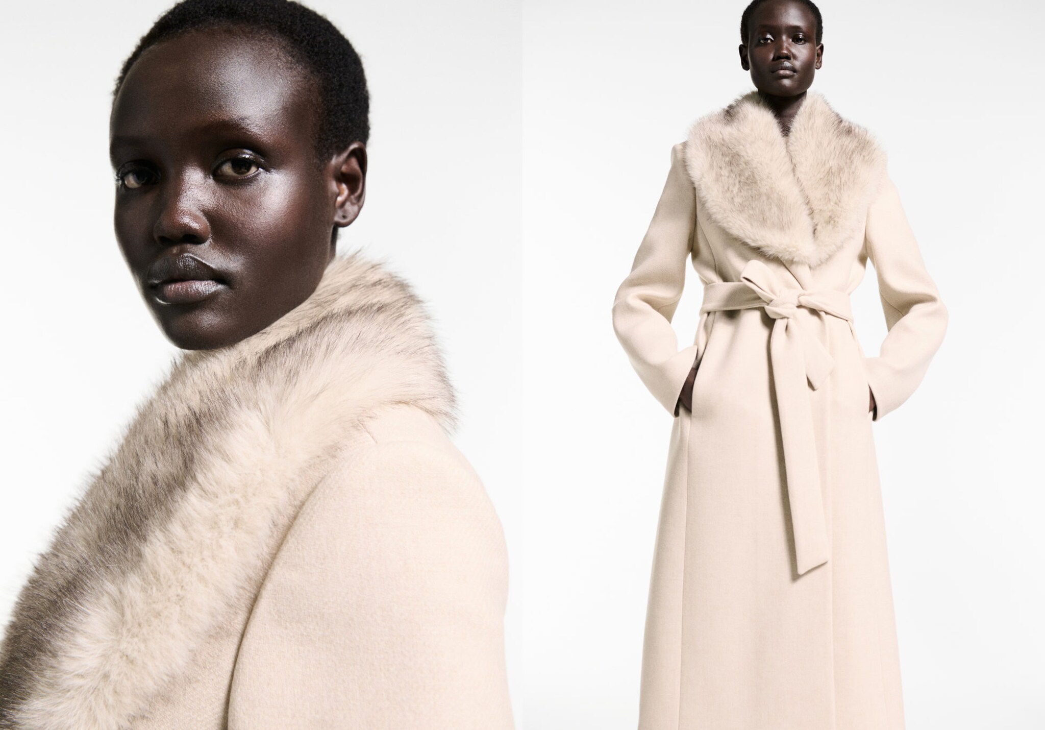 Butter wool coat with detachable collar - Panoramic plane