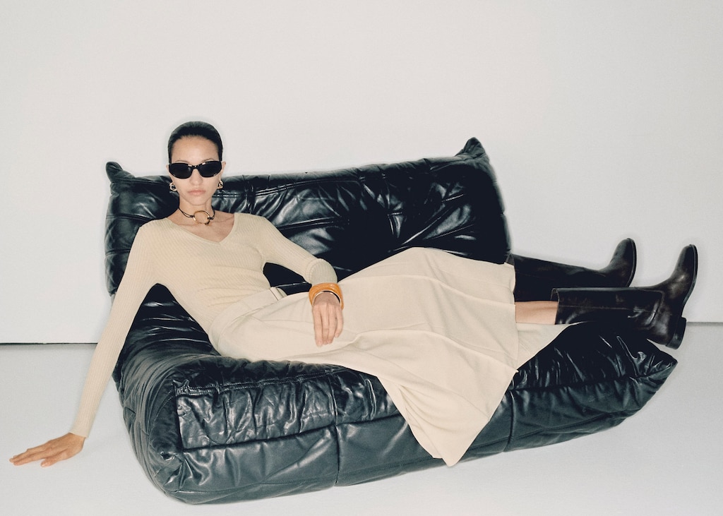 Combined woven dress with belt - Ecru