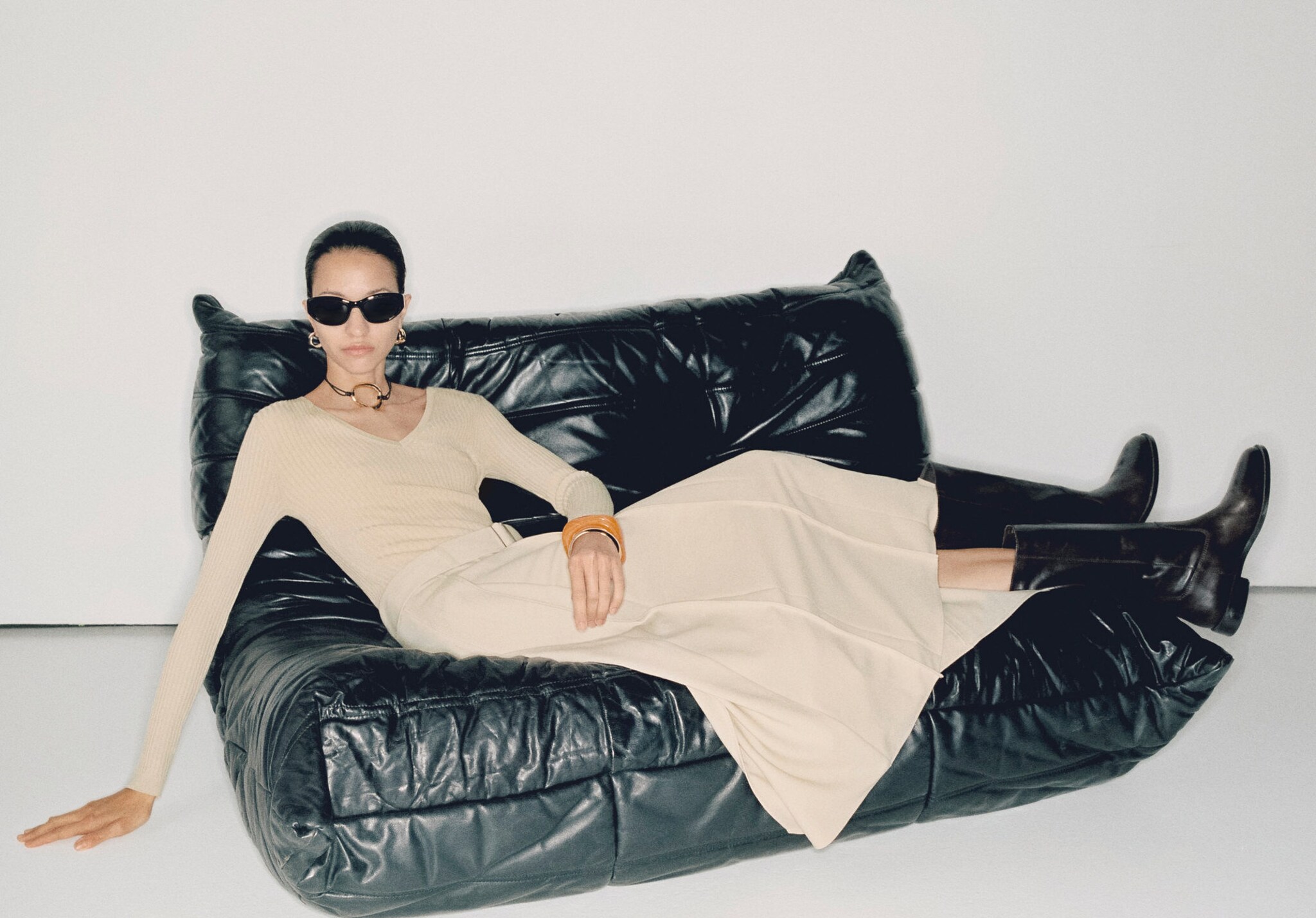 Combined woven dress with belt - Panoramic plane