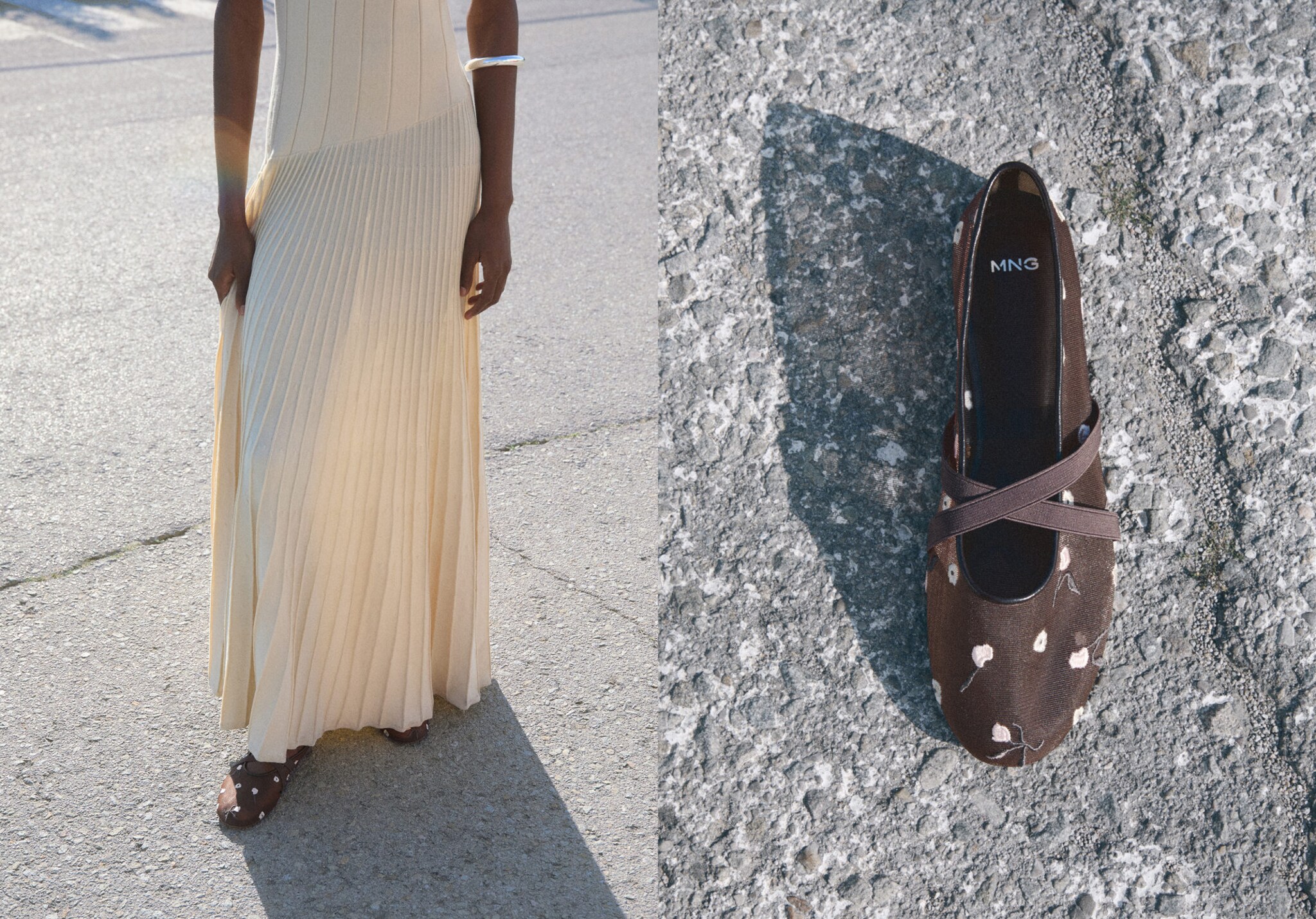 Ballerina flats with cross straps with embroidered flowers - Panoramic plane