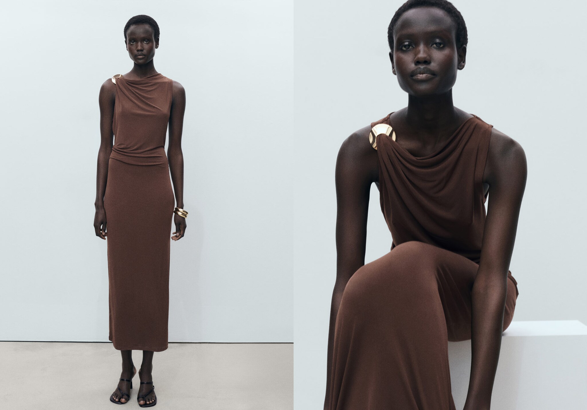 Vestido drapeado detalle metálico - Plano panorámico
