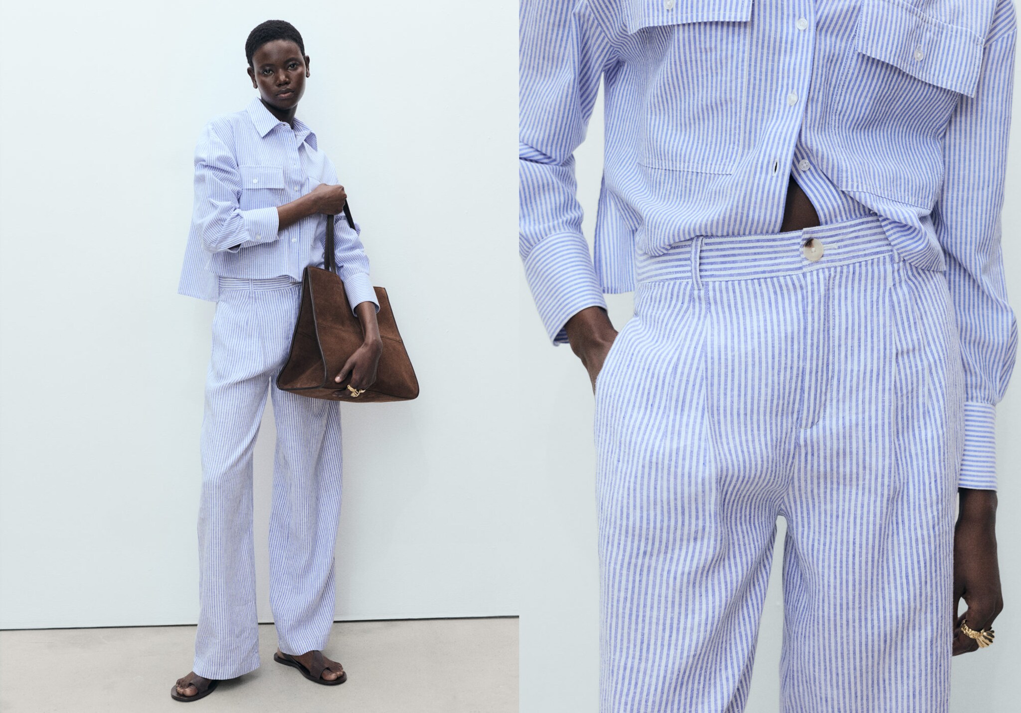 Striped linen-blend trousers - Panoramic plane