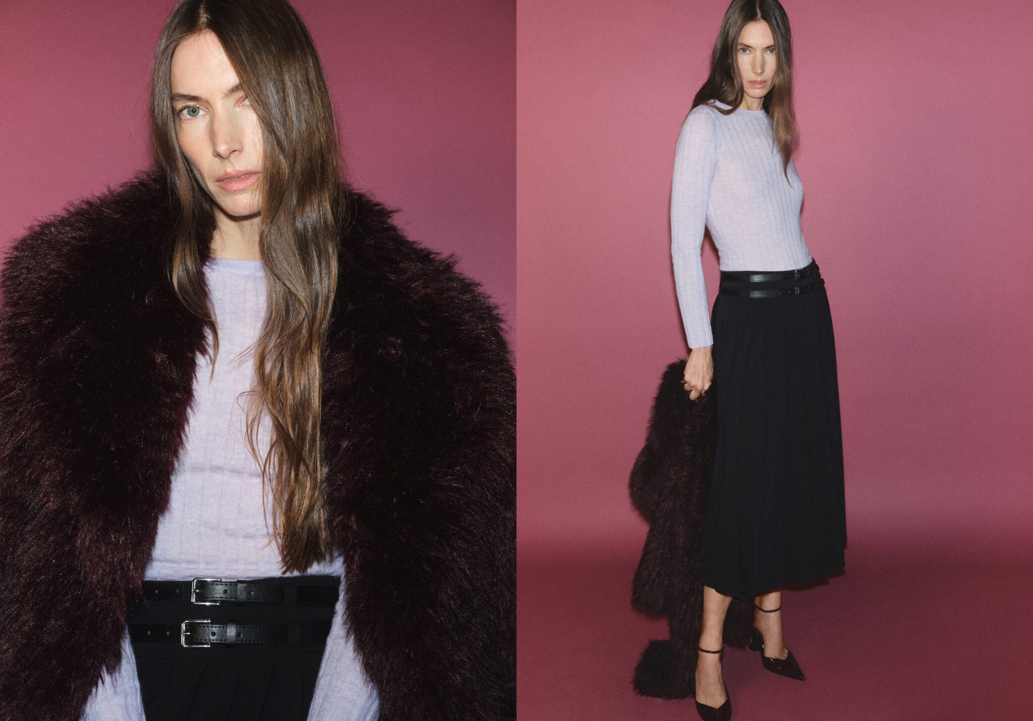 Double-belted pleated skirt - Panoramic plane