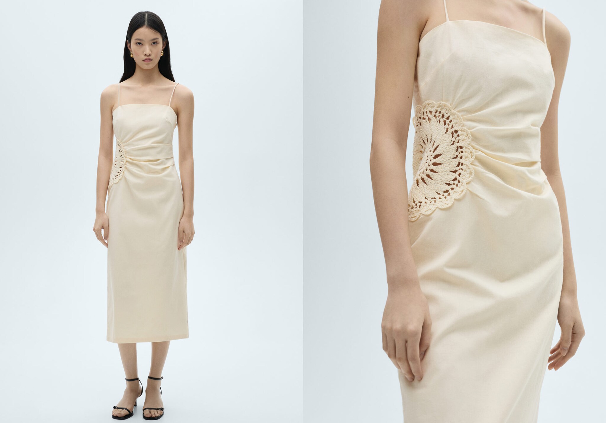 Linen blend dress with openwork flowers - Panoramic plane