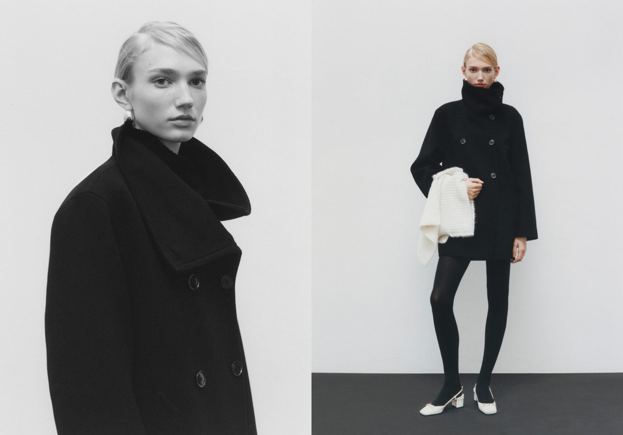Midi wool coat with wraparound collar - Panoramic plane