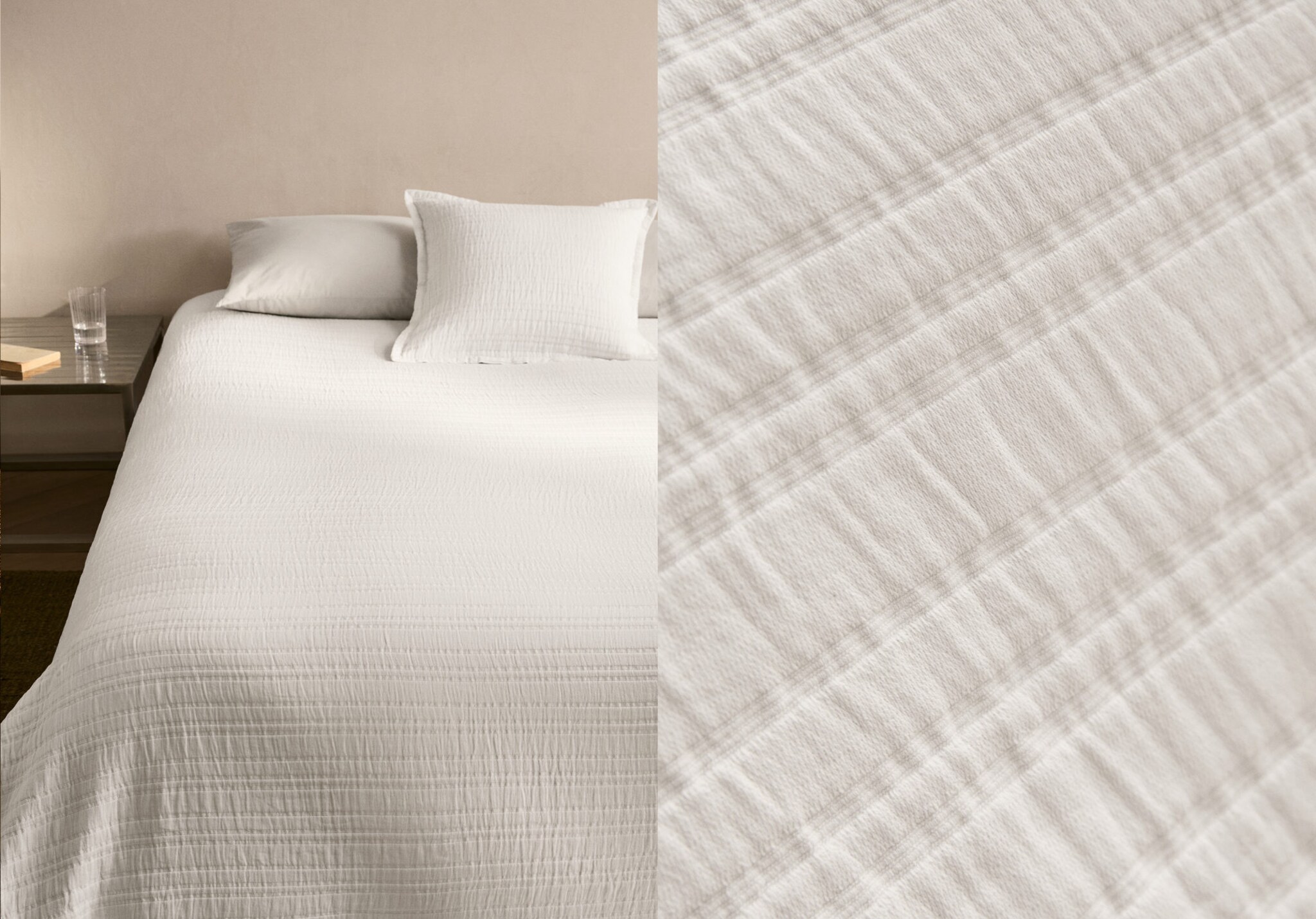 Tagesdecke aus Baumwolljacquard mit Streifen, Bett 130/150 cm - Panoramaansicht