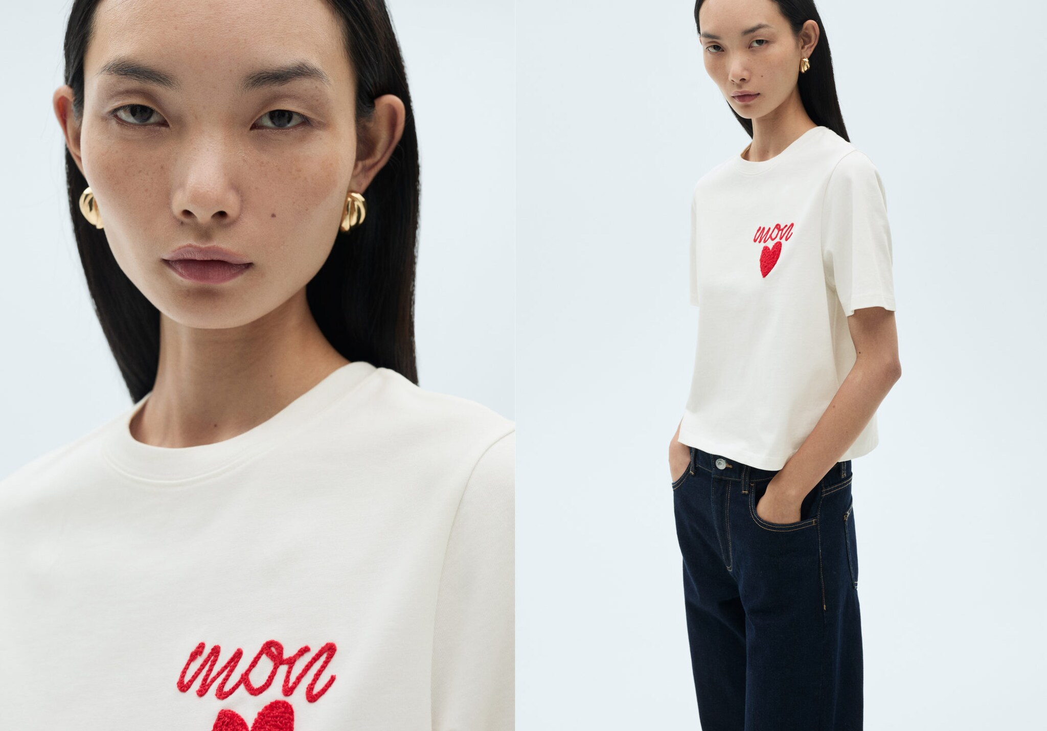Embroidered detail cotton T-shirt - Panoramic plane