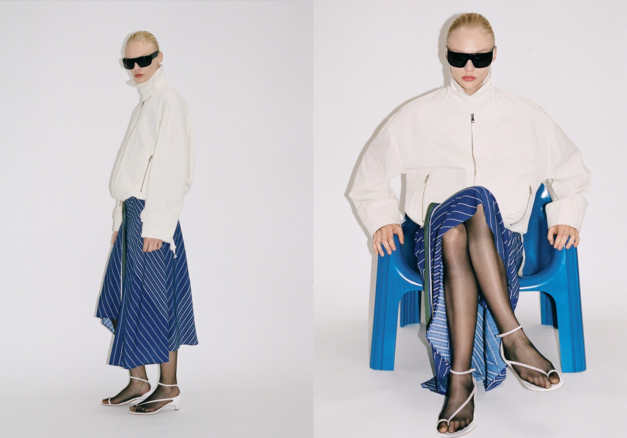 Striped midi-skirt with belt - Panoramic plane