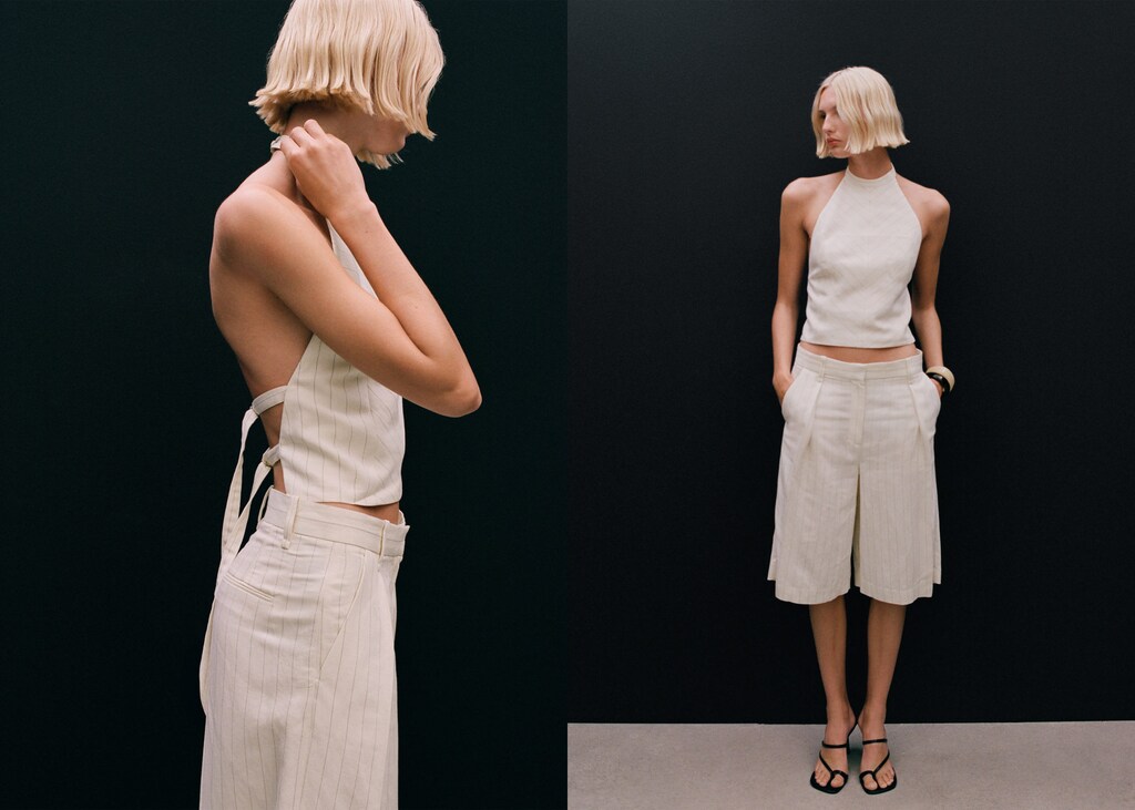 Striped linen-blend bermuda shorts