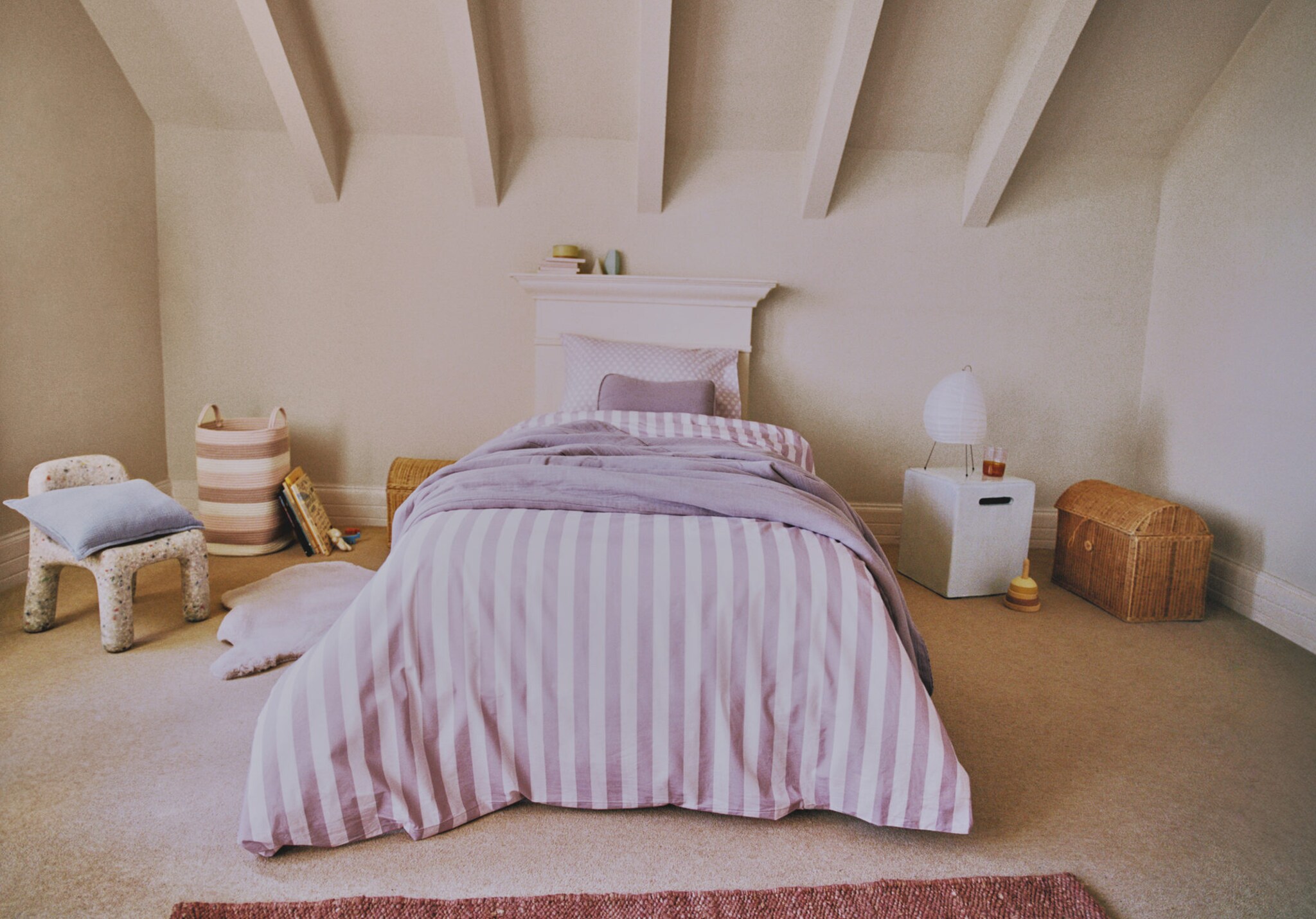 Cotton percale thick-striped children's duvet cover for 90cm bed - Panoramic plane