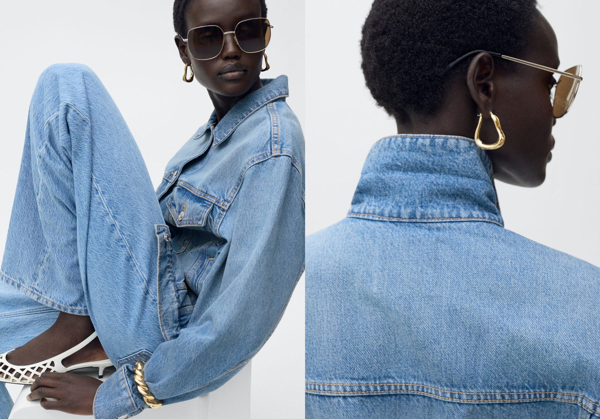 Oversized denim jacket with pockets - Panoramic plane