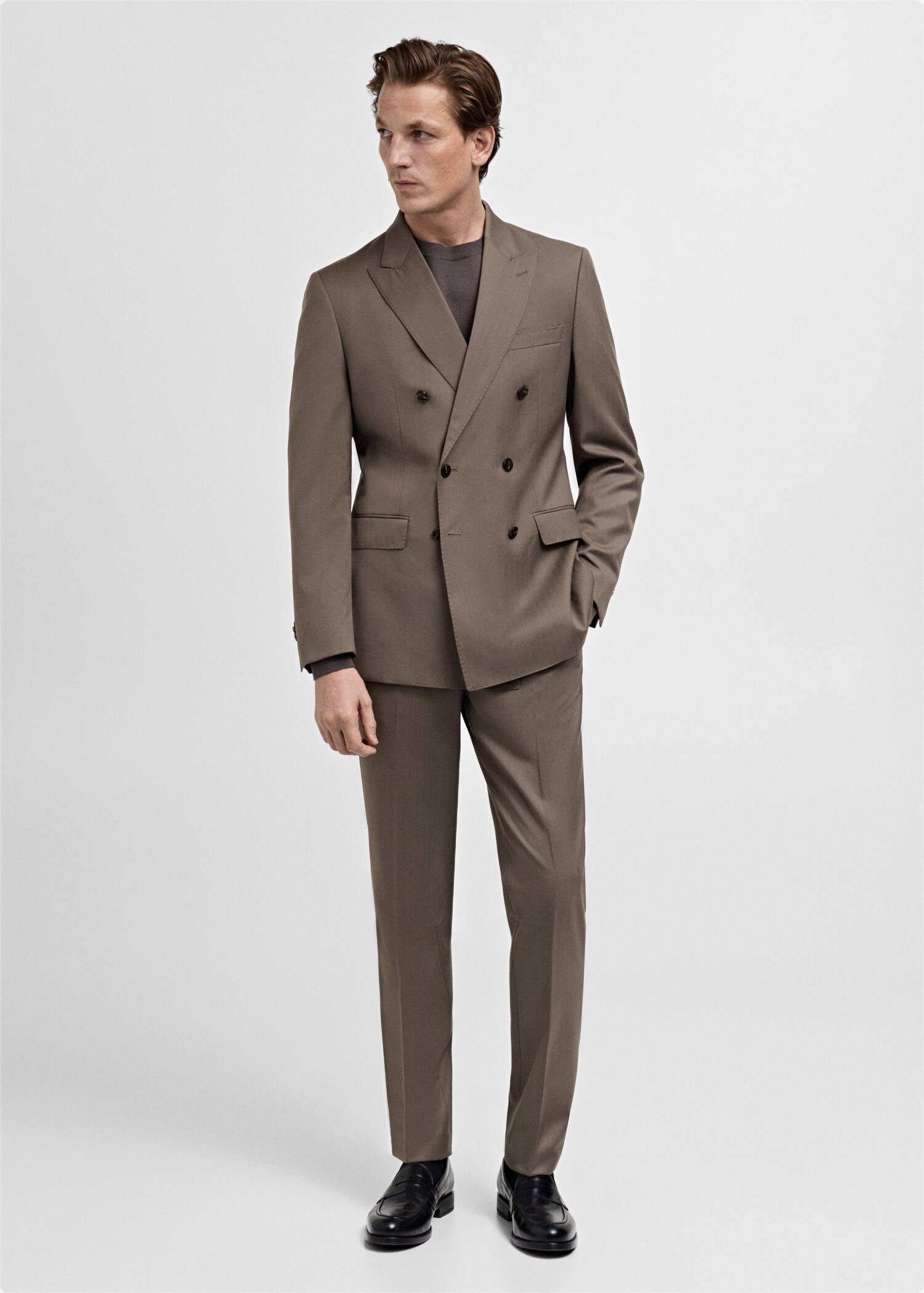 100% virgin wool herringbone suit trousers - General plane