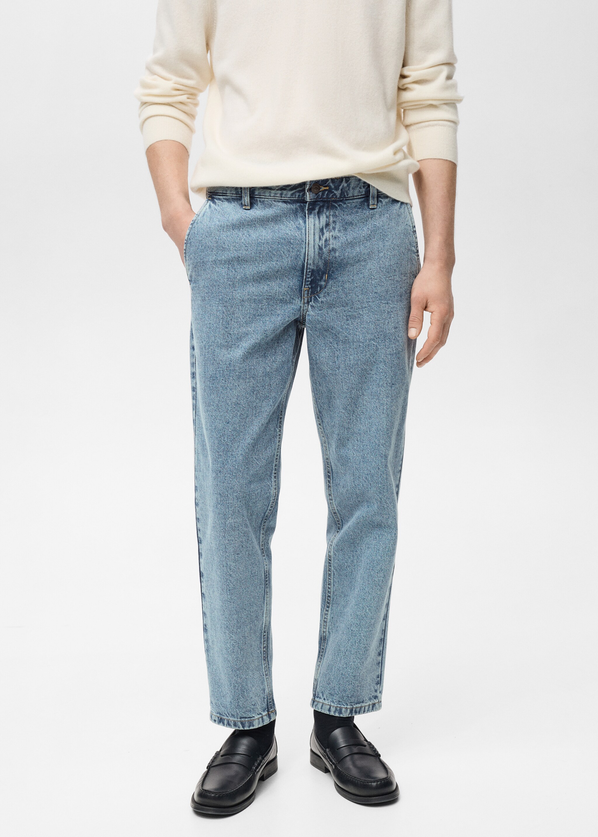 Worn effect straight fit jeans - Medium plane