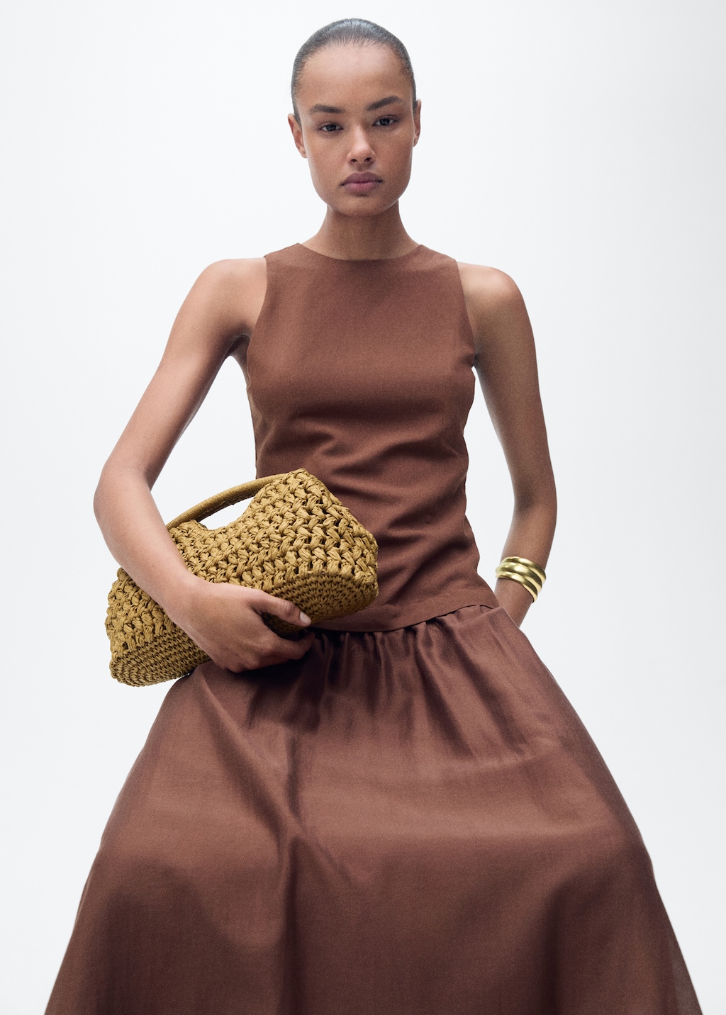 Combined fabric midi-dress