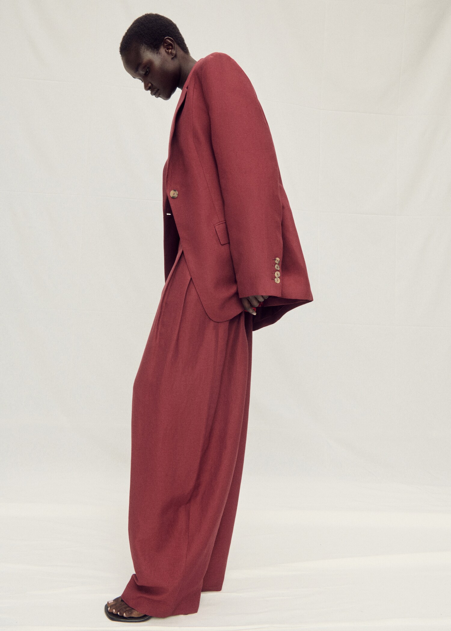 Wide leg linen-blend suit trousers - Details of the article 2