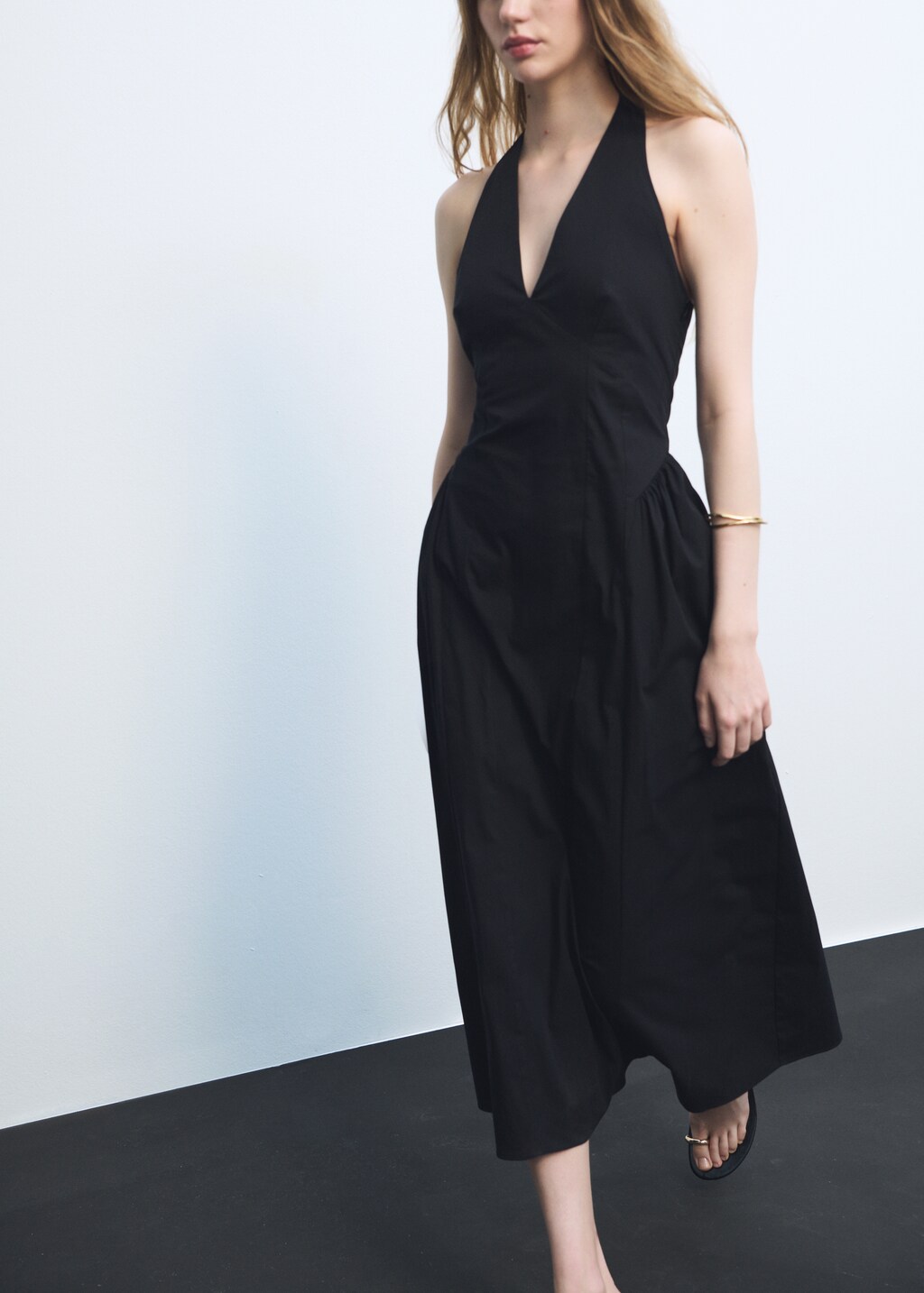 Halter neck cotton midi-dress