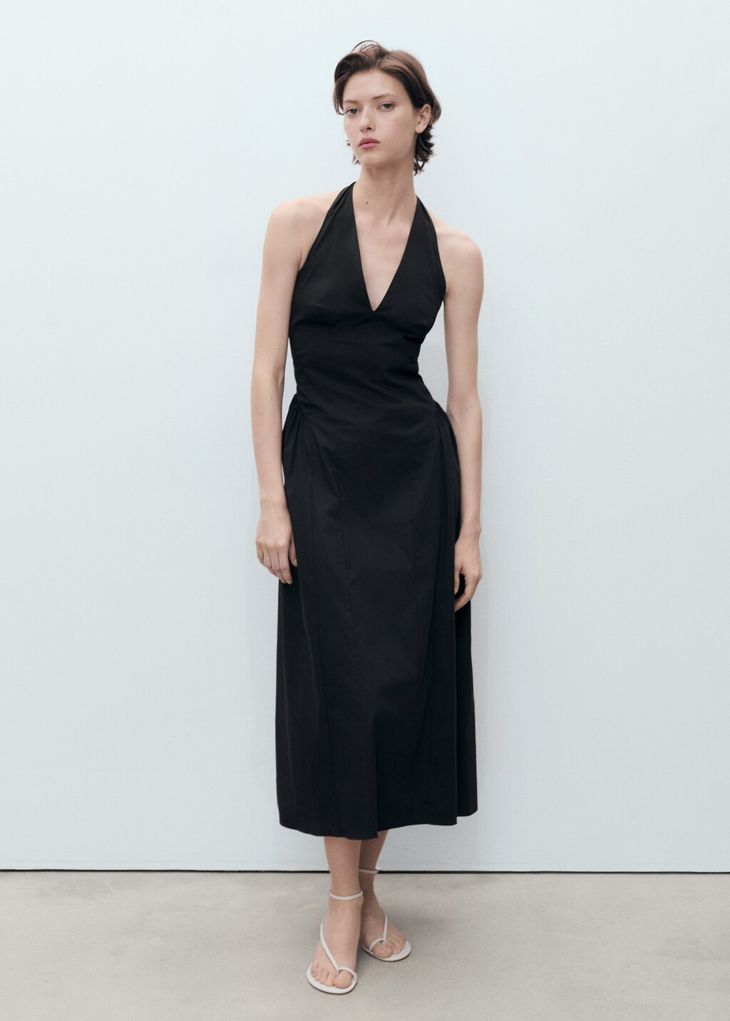 Halter neck cotton midi-dress