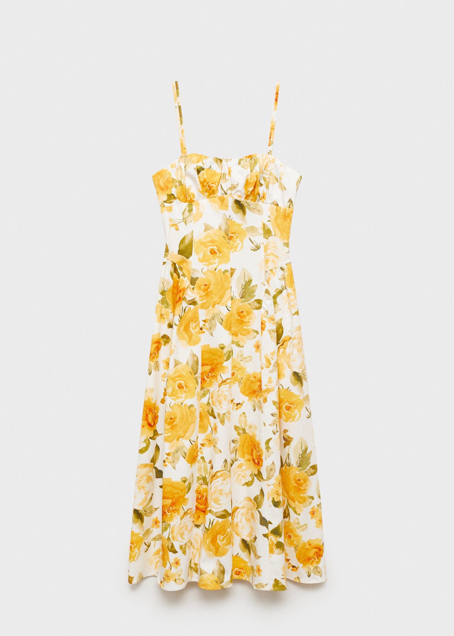 Gebloemde midi-jurk met gerimpeld decolleté - Artikel zonder model