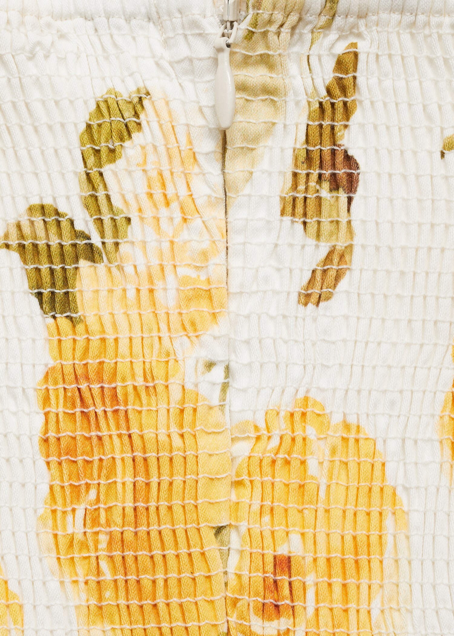 Gebloemde midi-jurk met gerimpeld decolleté - Detail van het artikel 0