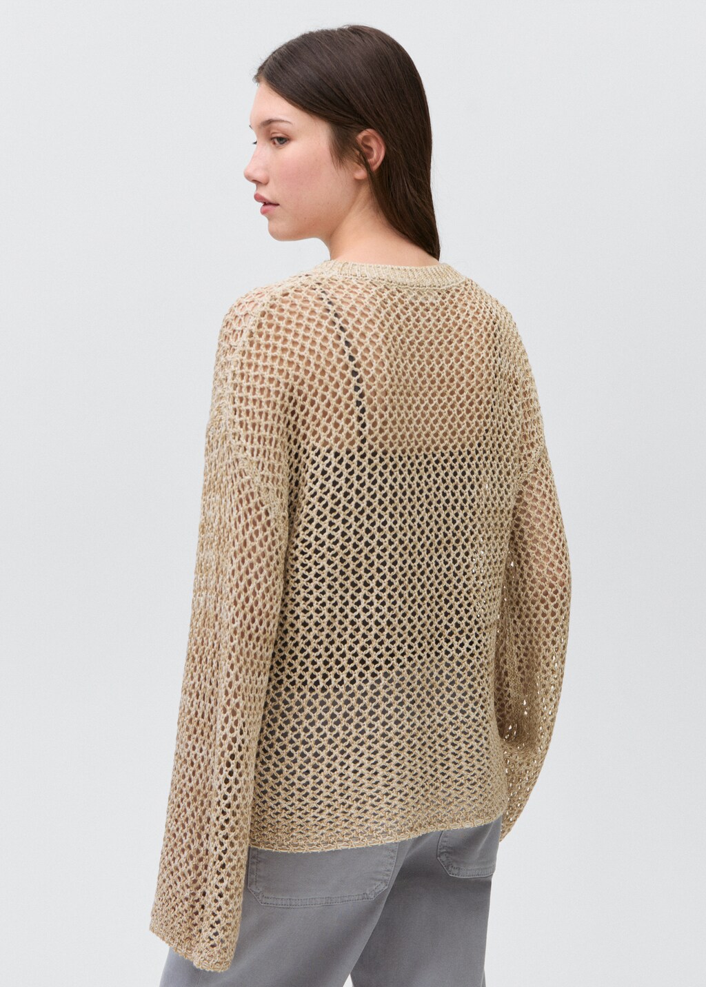 Knit sweater with lace pattern