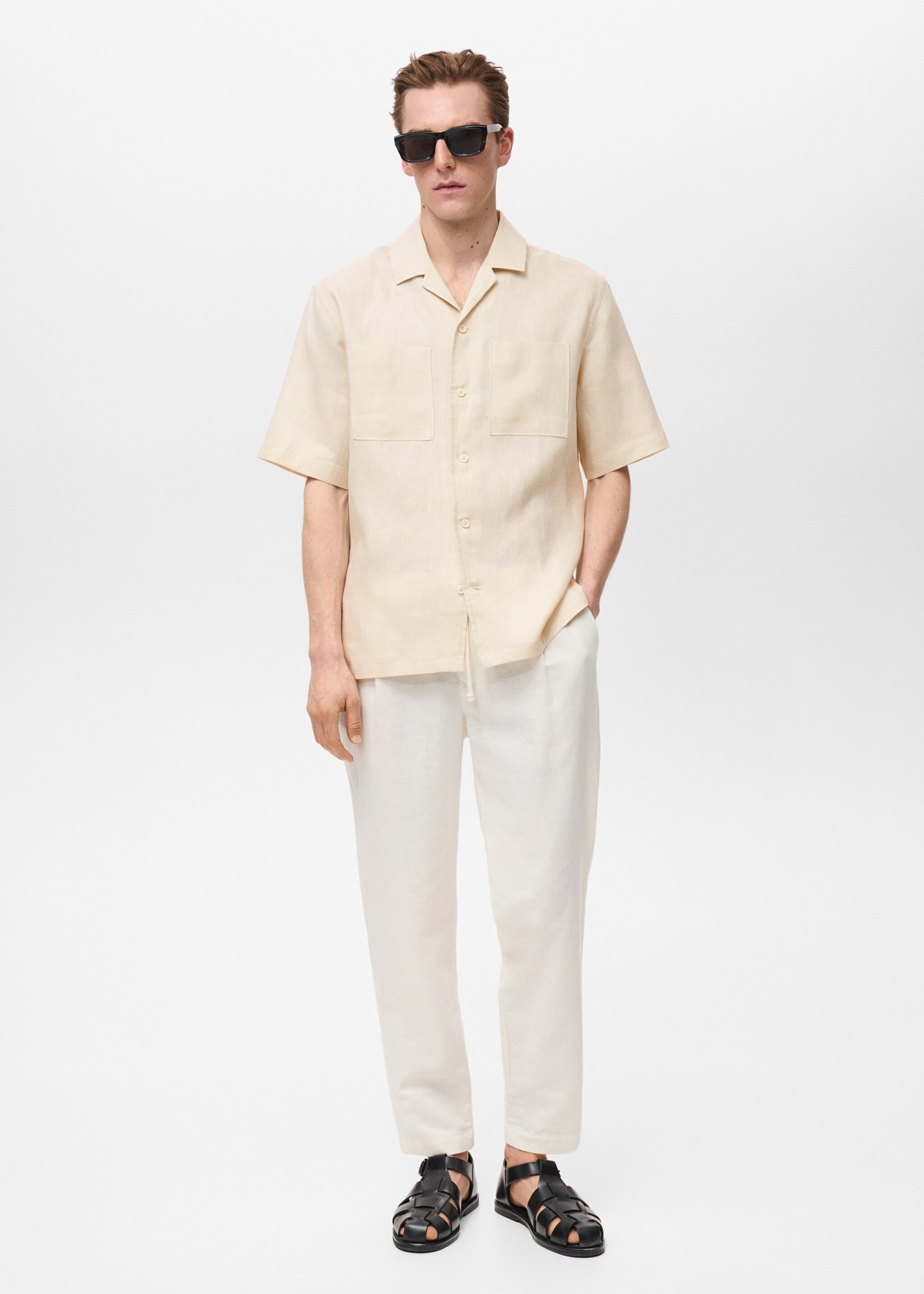 Camisa 100% lino cuello bowling - Plano general