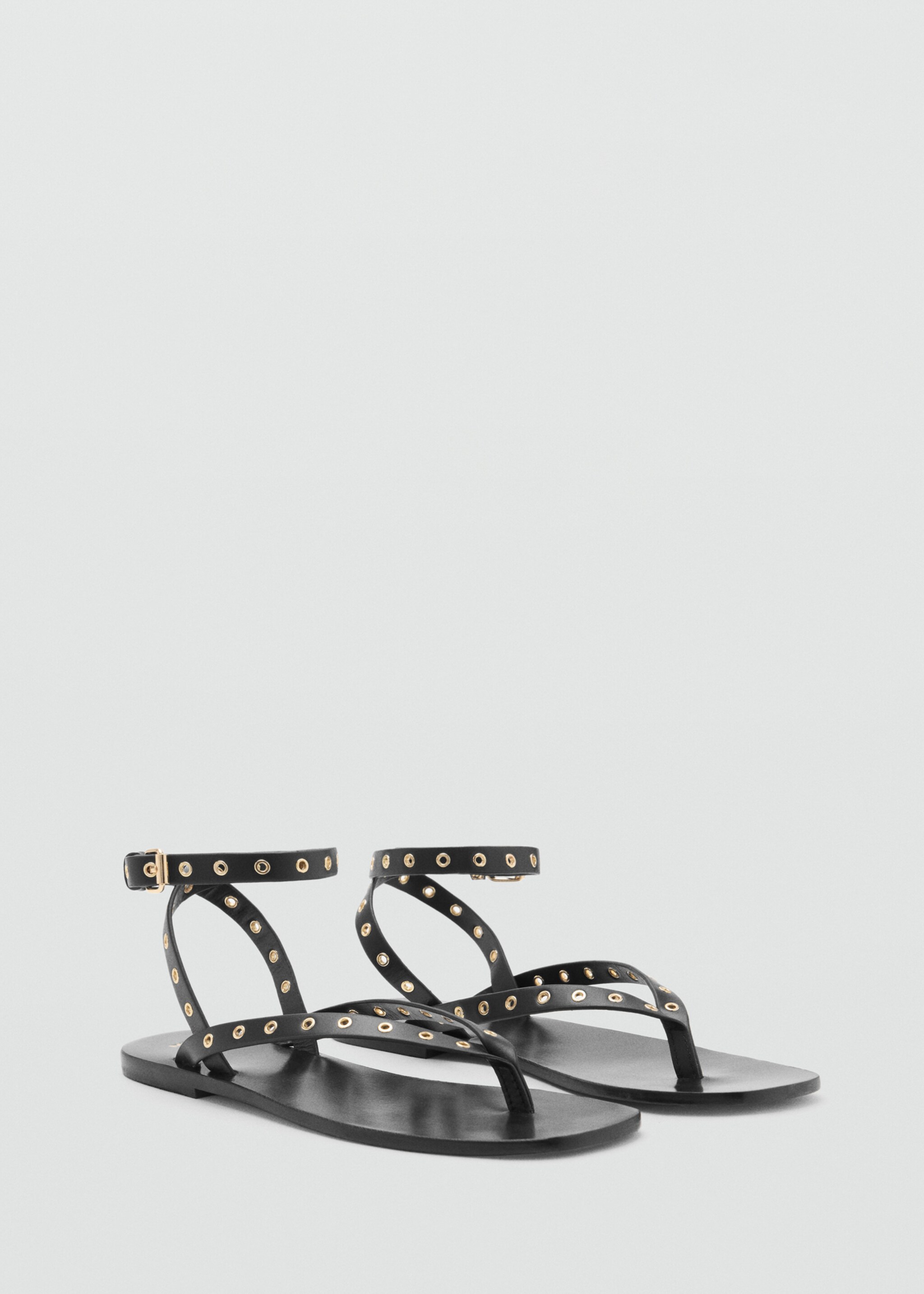Leather sandals with eyelet straps - Medium plane